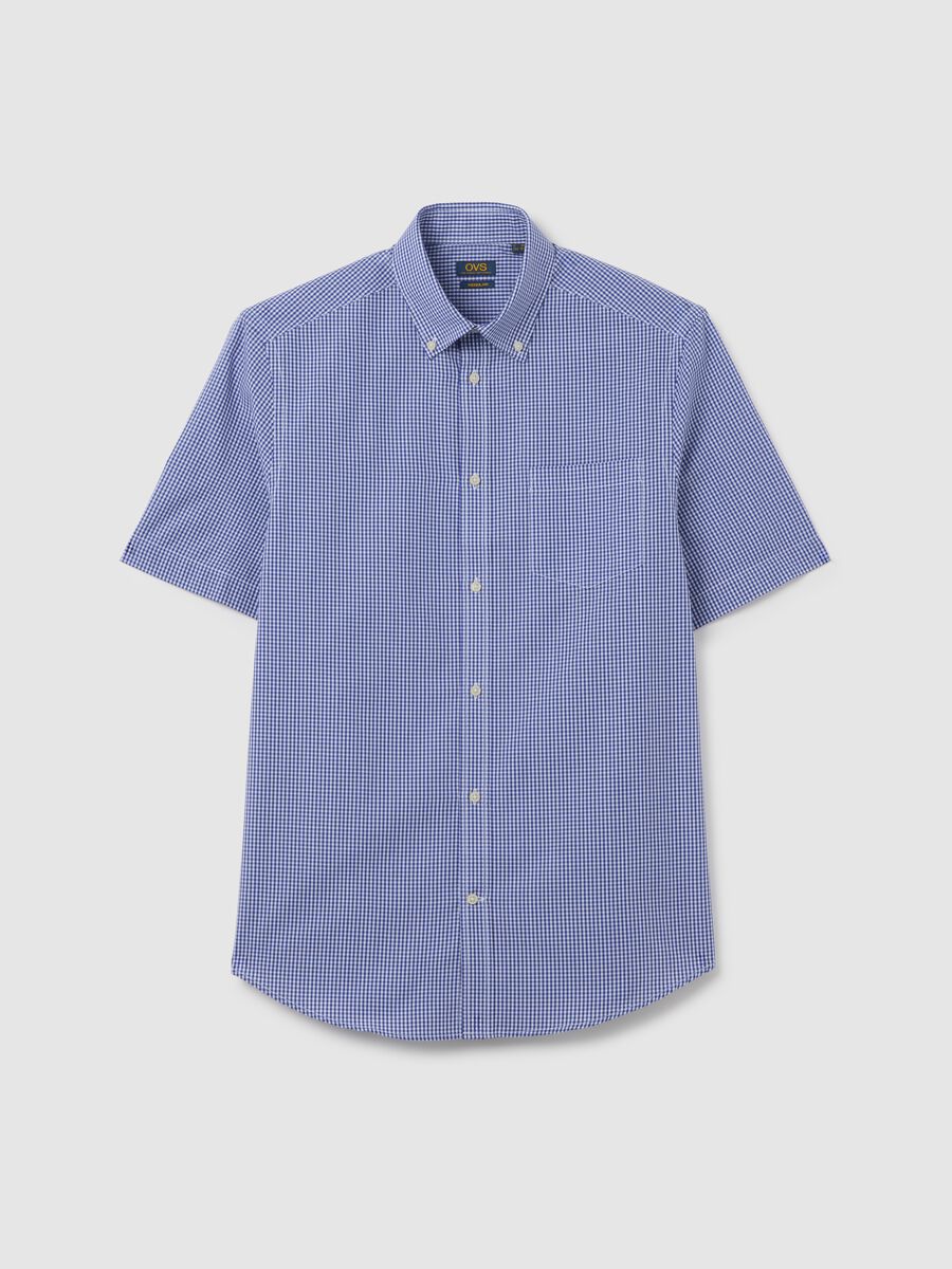 Men's blue regular fit cotton blend shirt_0