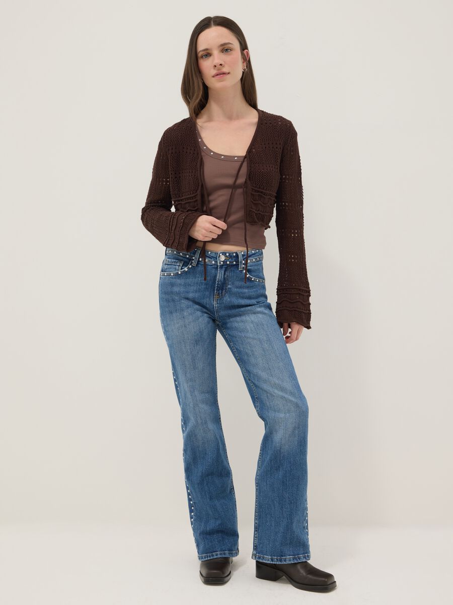 Cardigan in puro cotone marrone regular fit lavorato a maglia deep V_1