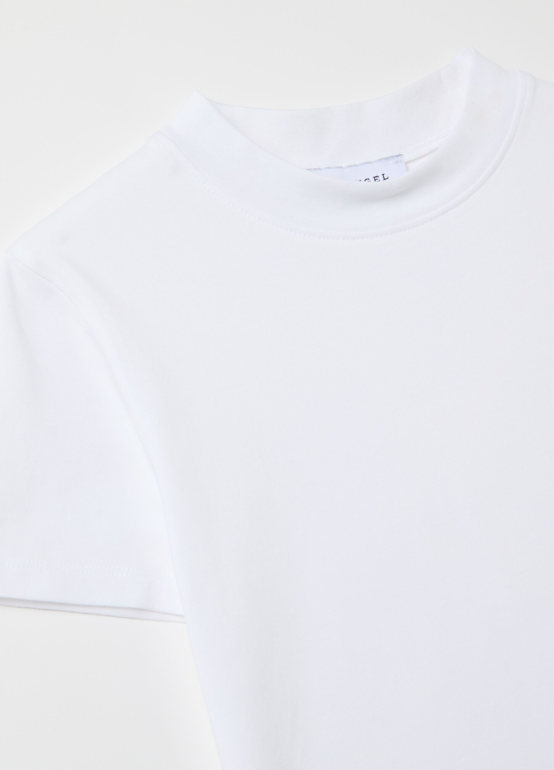Stretch cotton T-shirt with mock neck