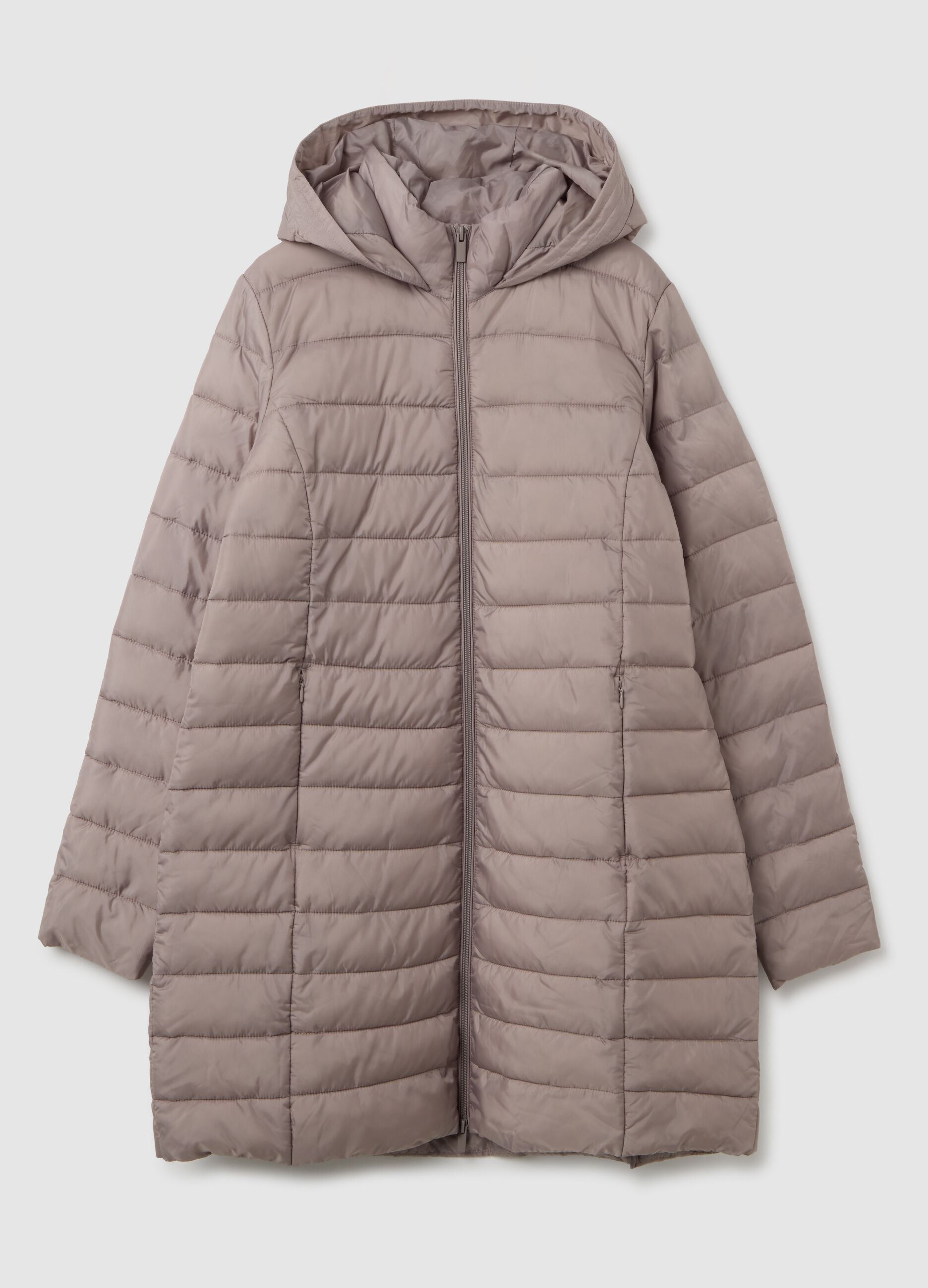 Beige padded jacket regular fit with hood