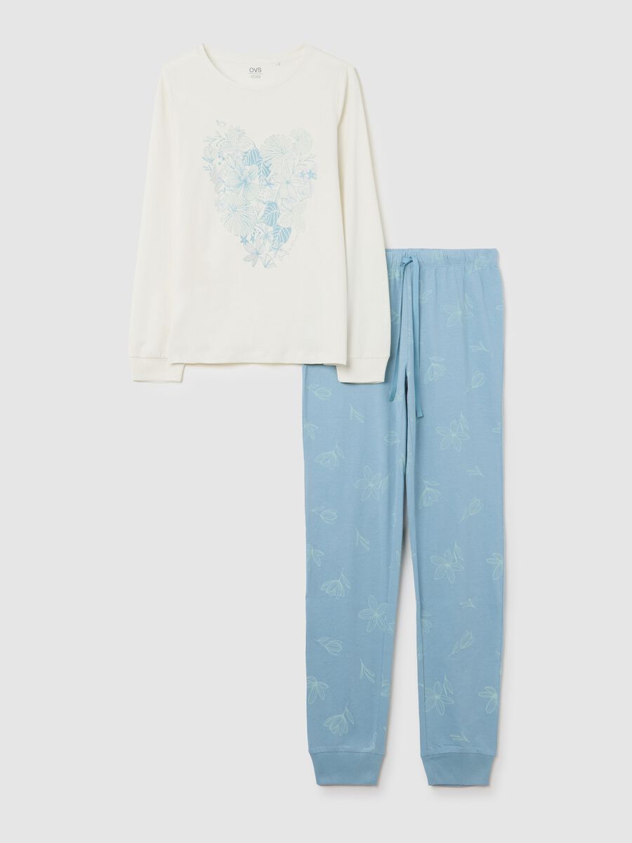 White and light blue cotton pyjamas with floral print_4
