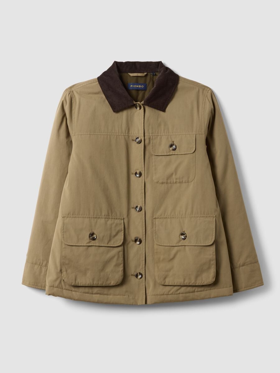 Beige regular-fit shacket with contrast collar_4