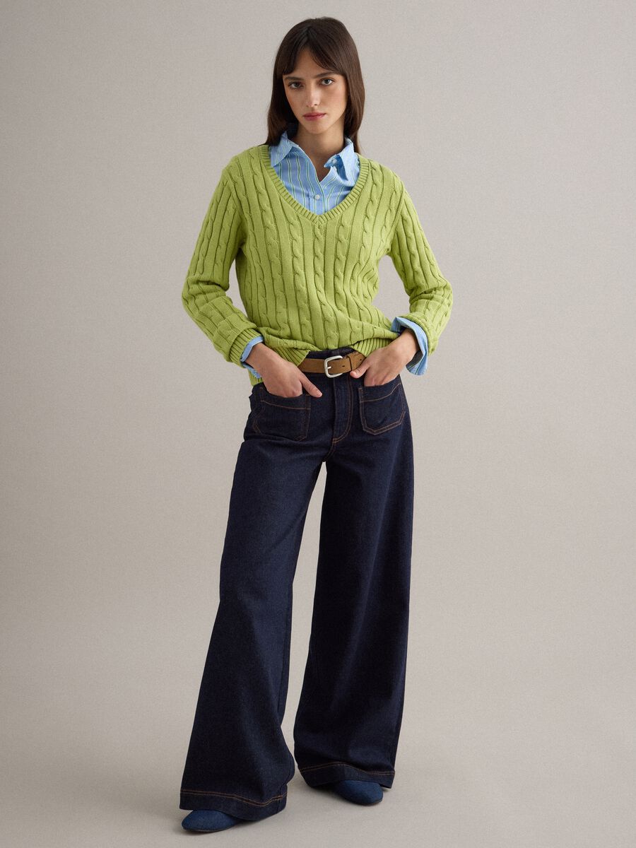 Green pure cotton regular fit cable knit jumper_1