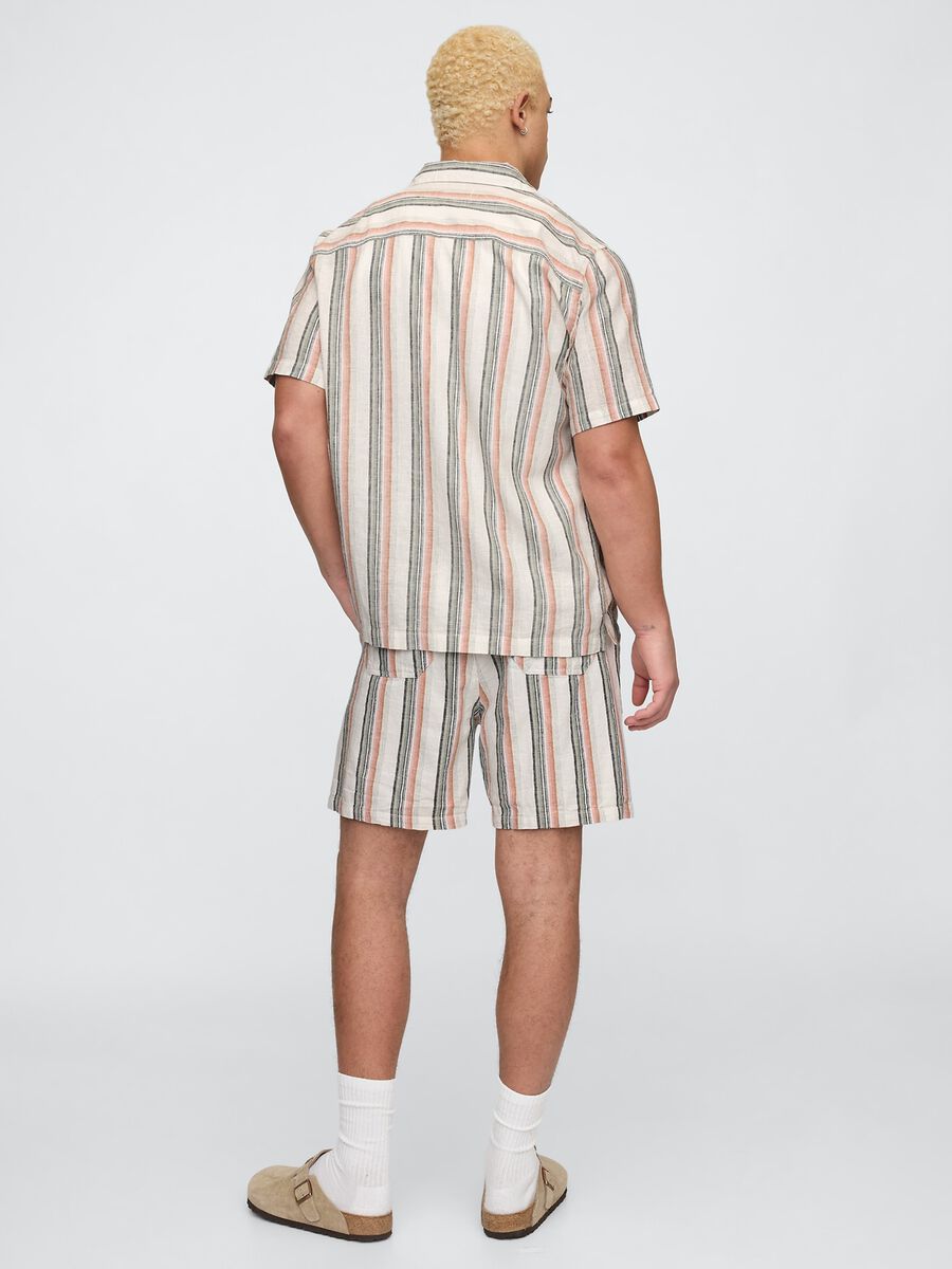 Multicolour Striped Cotton and Linen Blend Shorts_2