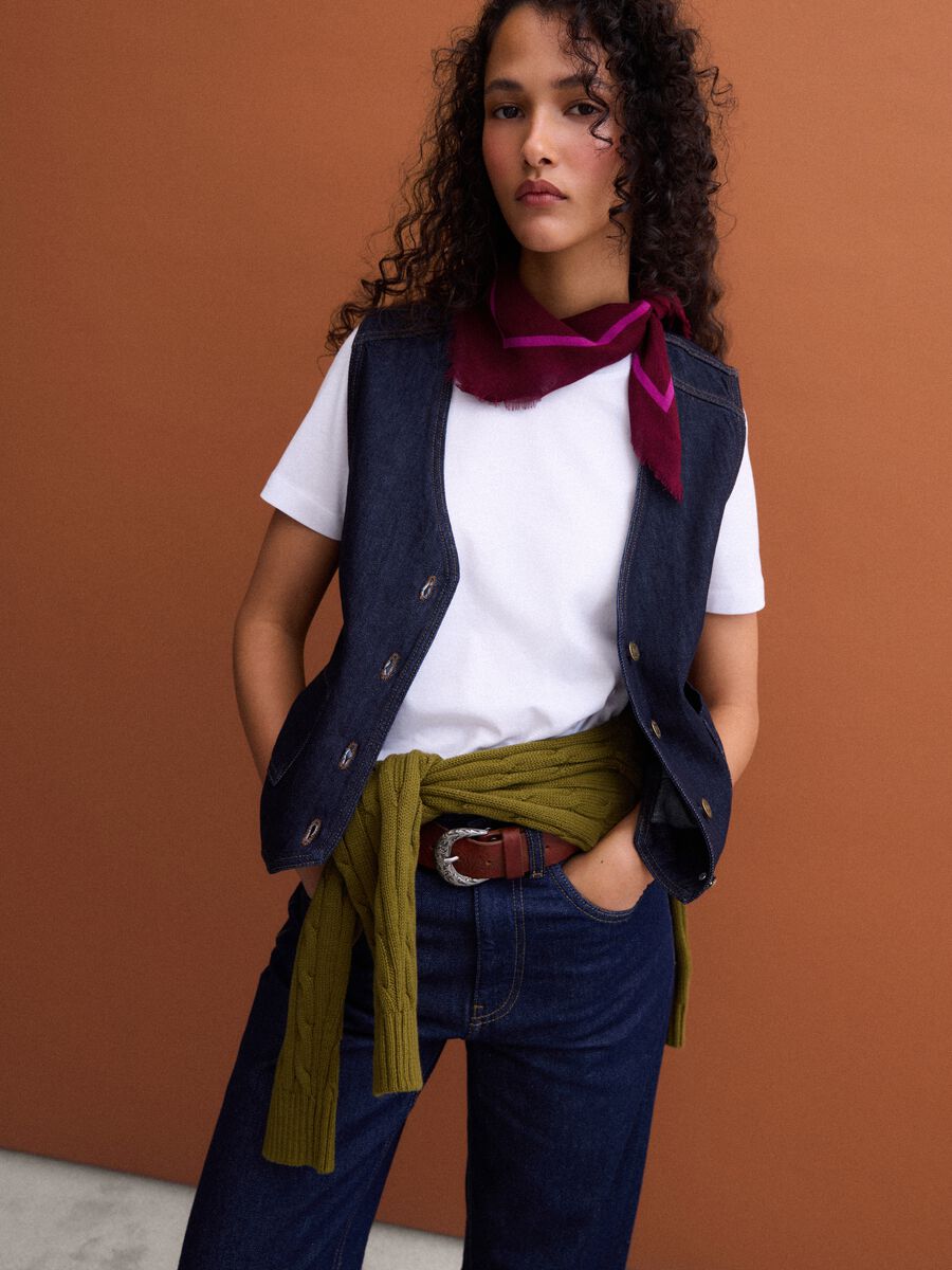Blue pure cotton denim waistcoat with buttons, regular fit_0
