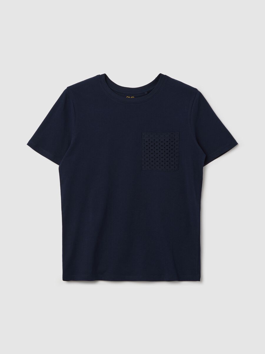 Blue T-shirt with embroidered pocket in Ovs cotton_4