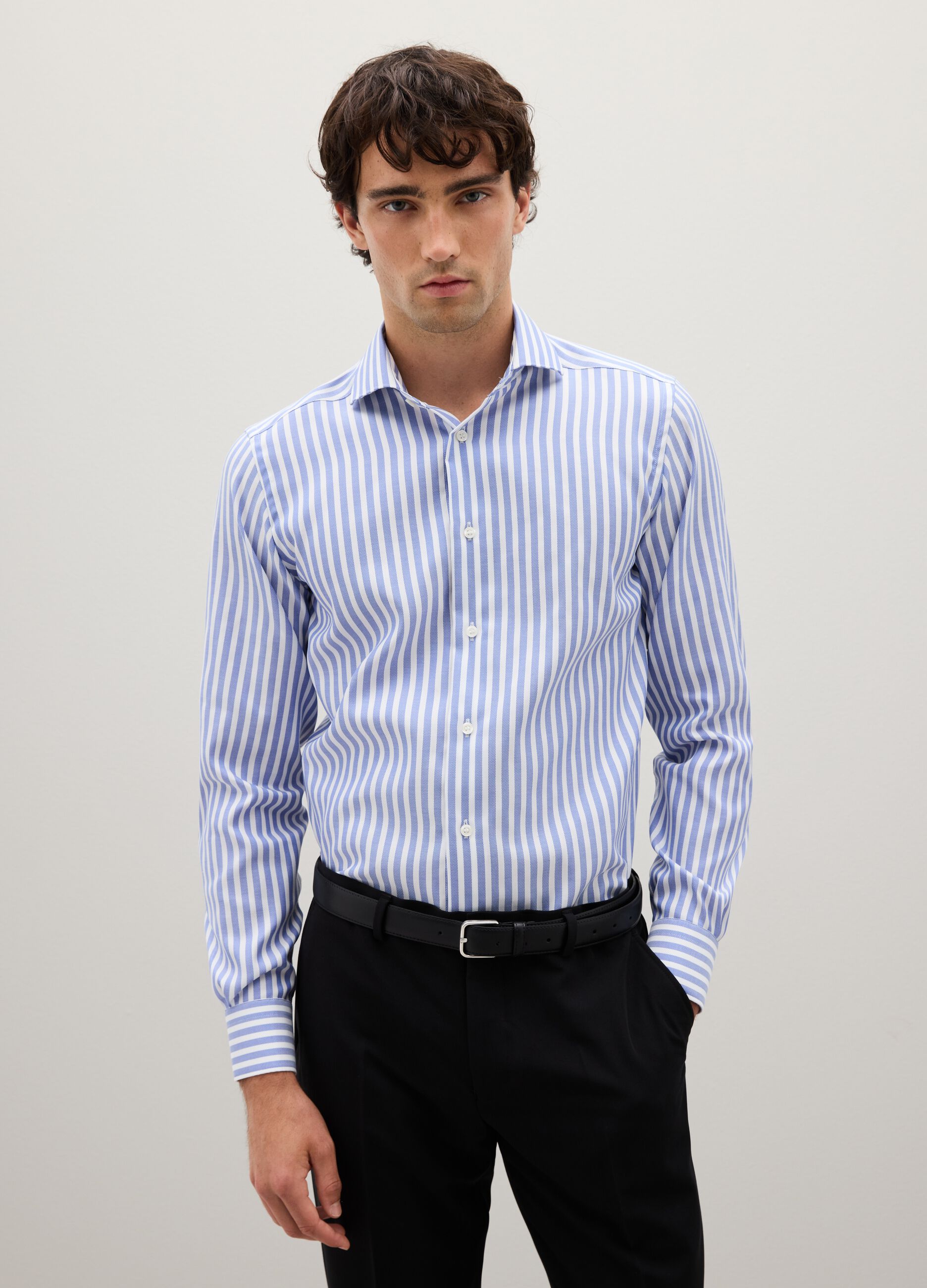 Slim fit pure cotton striped shirt