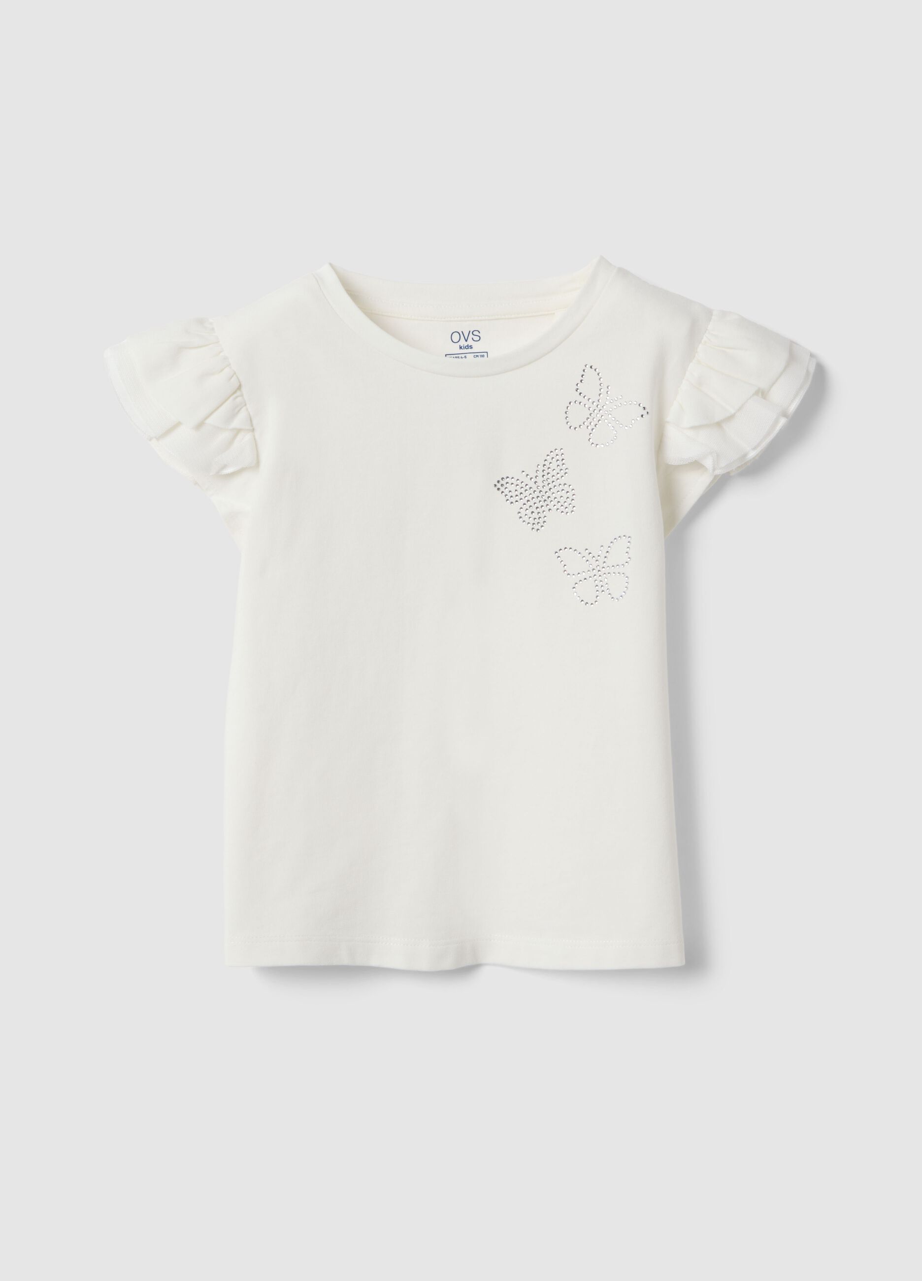 White stretch cotton t-shirt with frills for girls