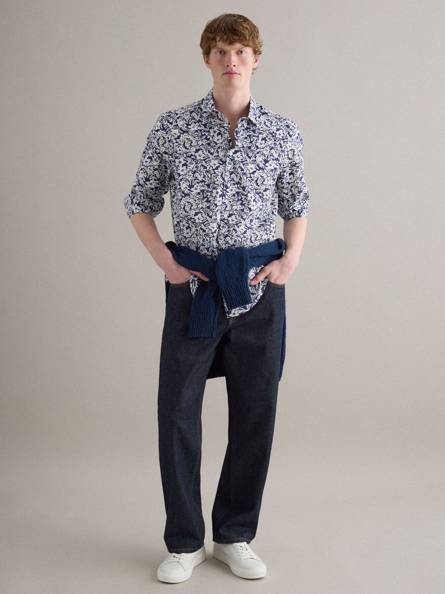 Camicia in puro cotone multicolor regular fit con motivo floreale_1