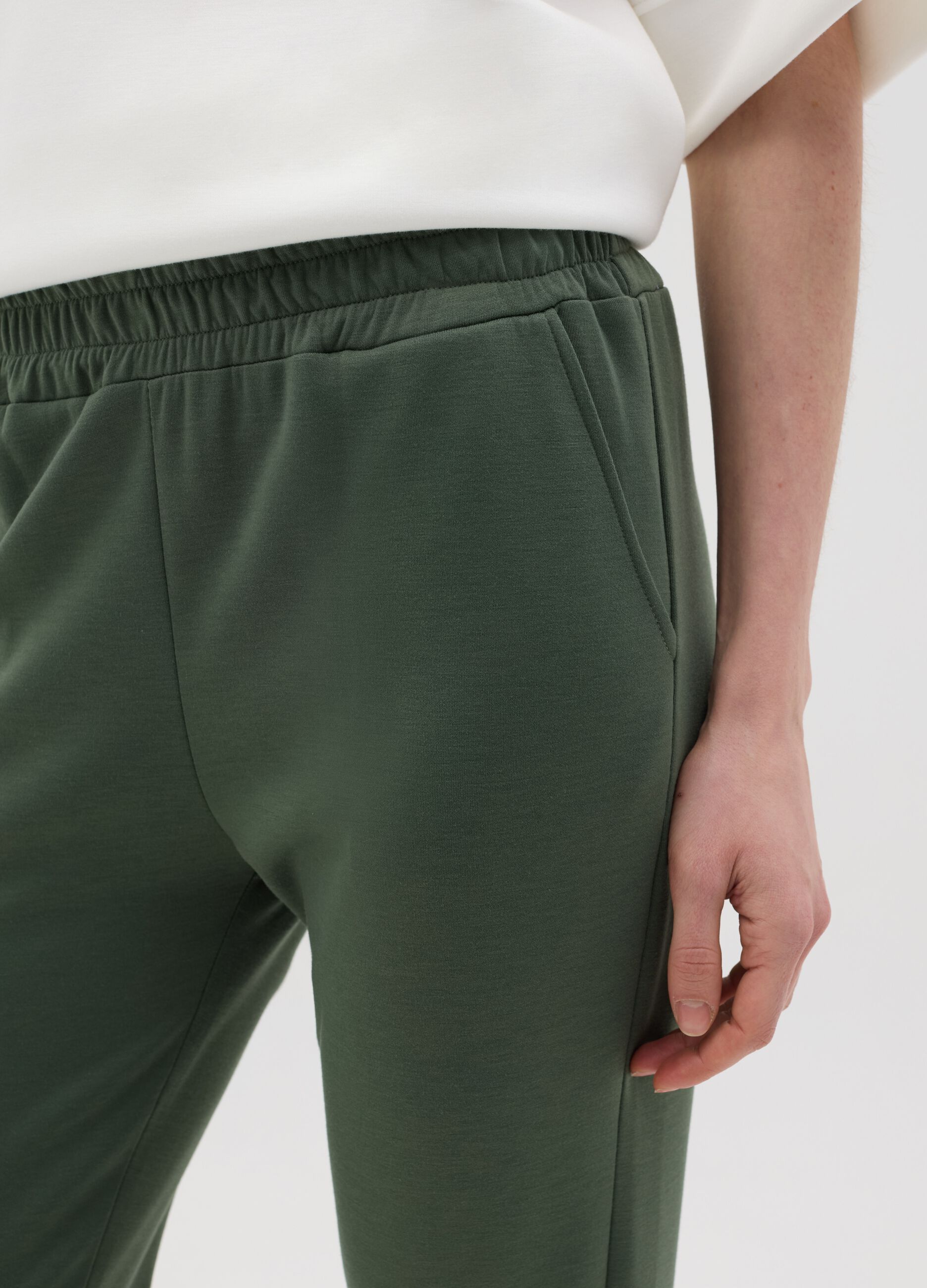 Green cropped trousers in stretch viscose blend