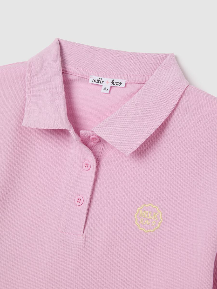 Women's pure cotton pink polo regular fit with classic collar and embroidered logo_5