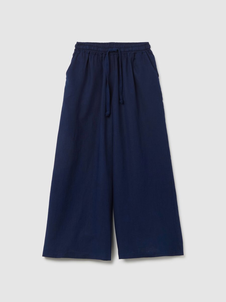 Women's blue palazzo trousers in regular fit cotton and linen_4
