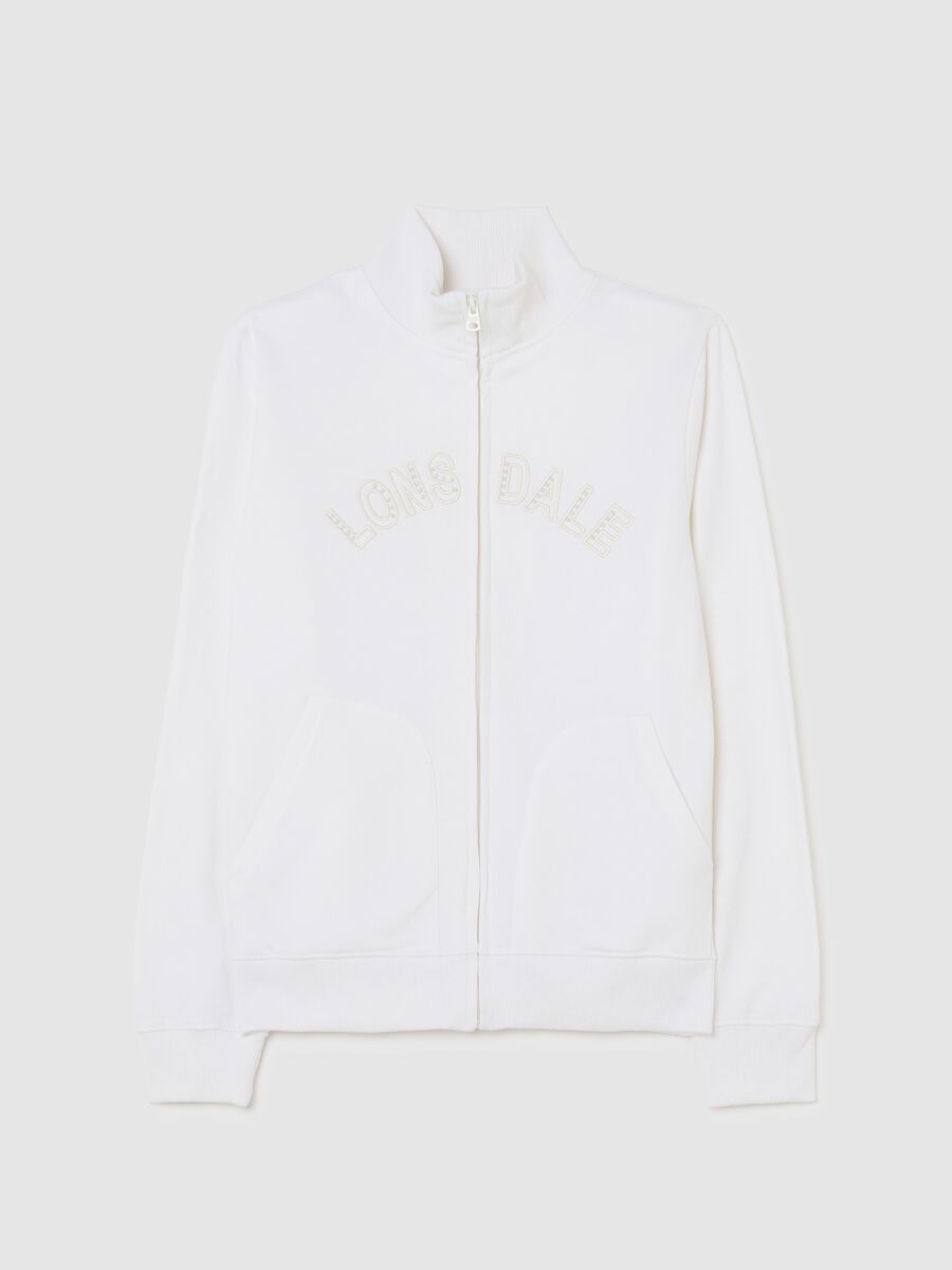 White cotton blend sweatshirt regular fit with logo and glitter_4