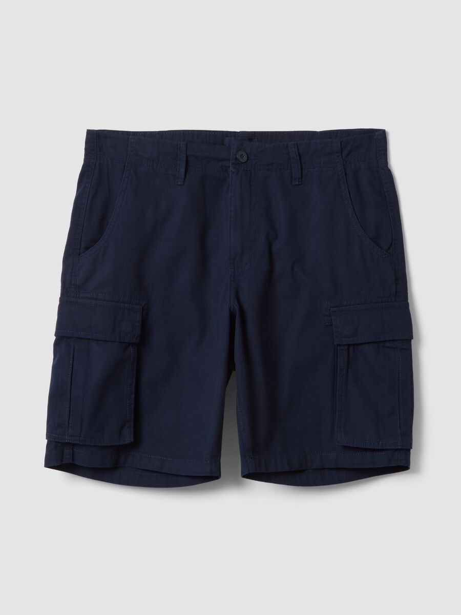 Blue pure cotton regular-fit cargo shorts_4