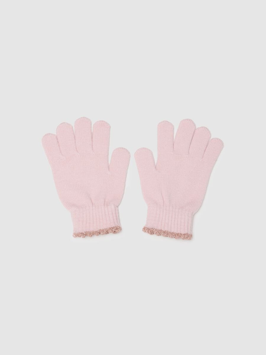 Pink knitted gloves for girls_1