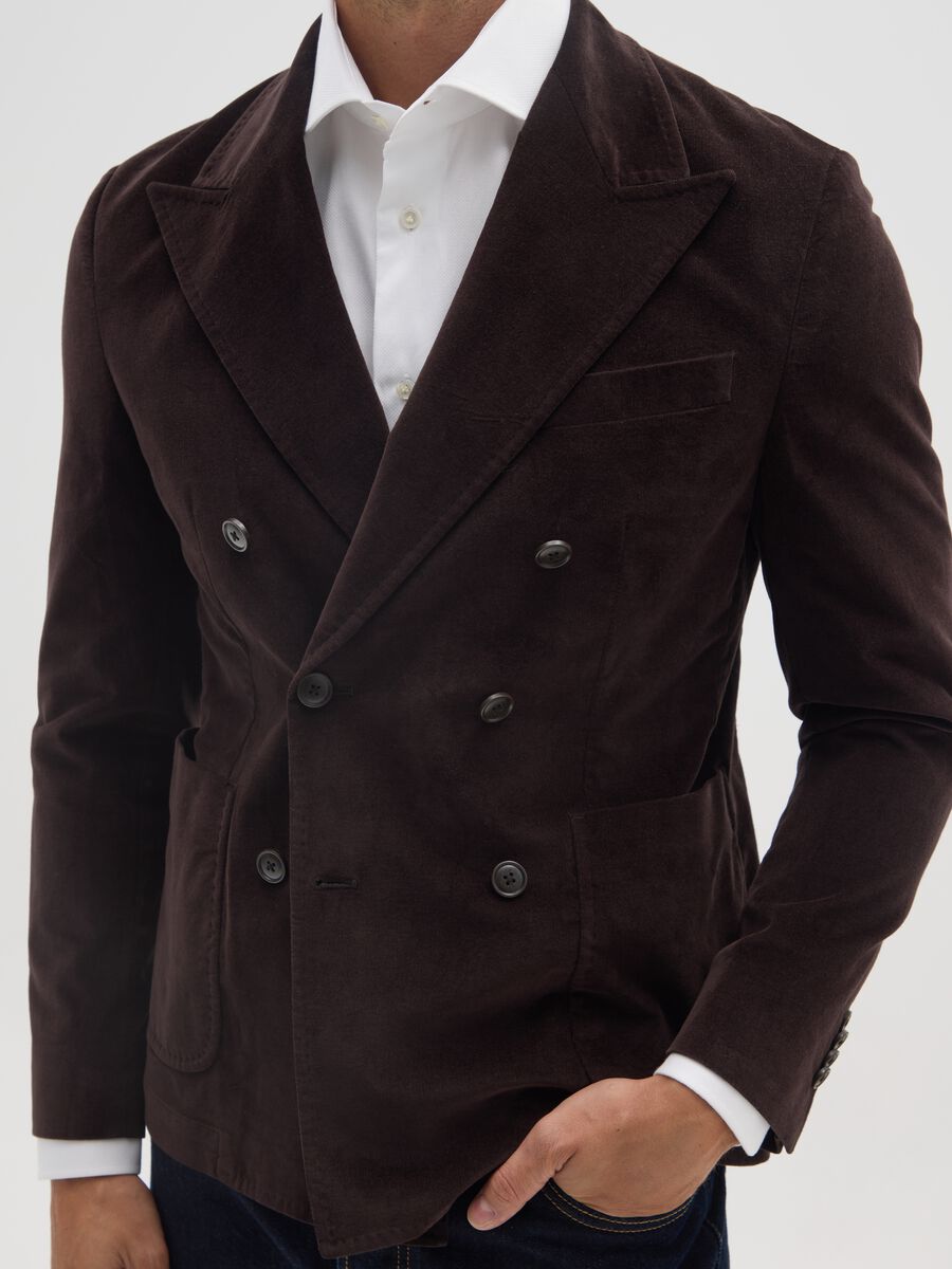 Blazer marrone in misto cotone e velluto a coste slim fit_3