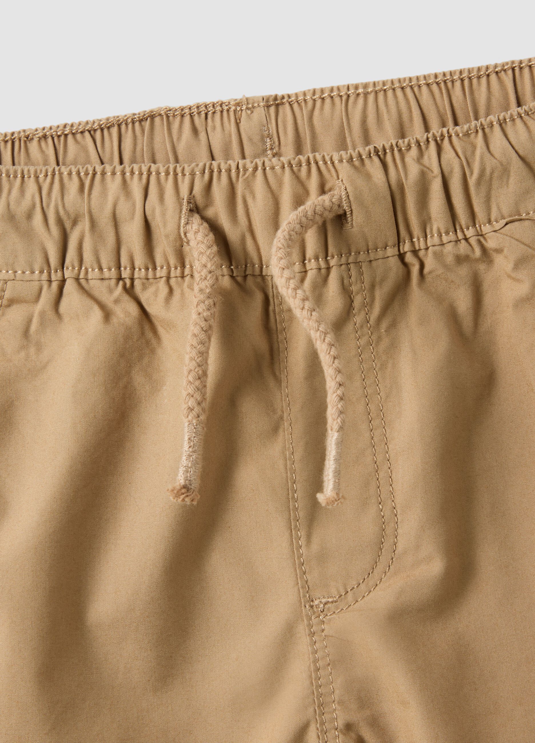Beige pure cotton boys&rsquo; shorts, regular fit, with drawstring