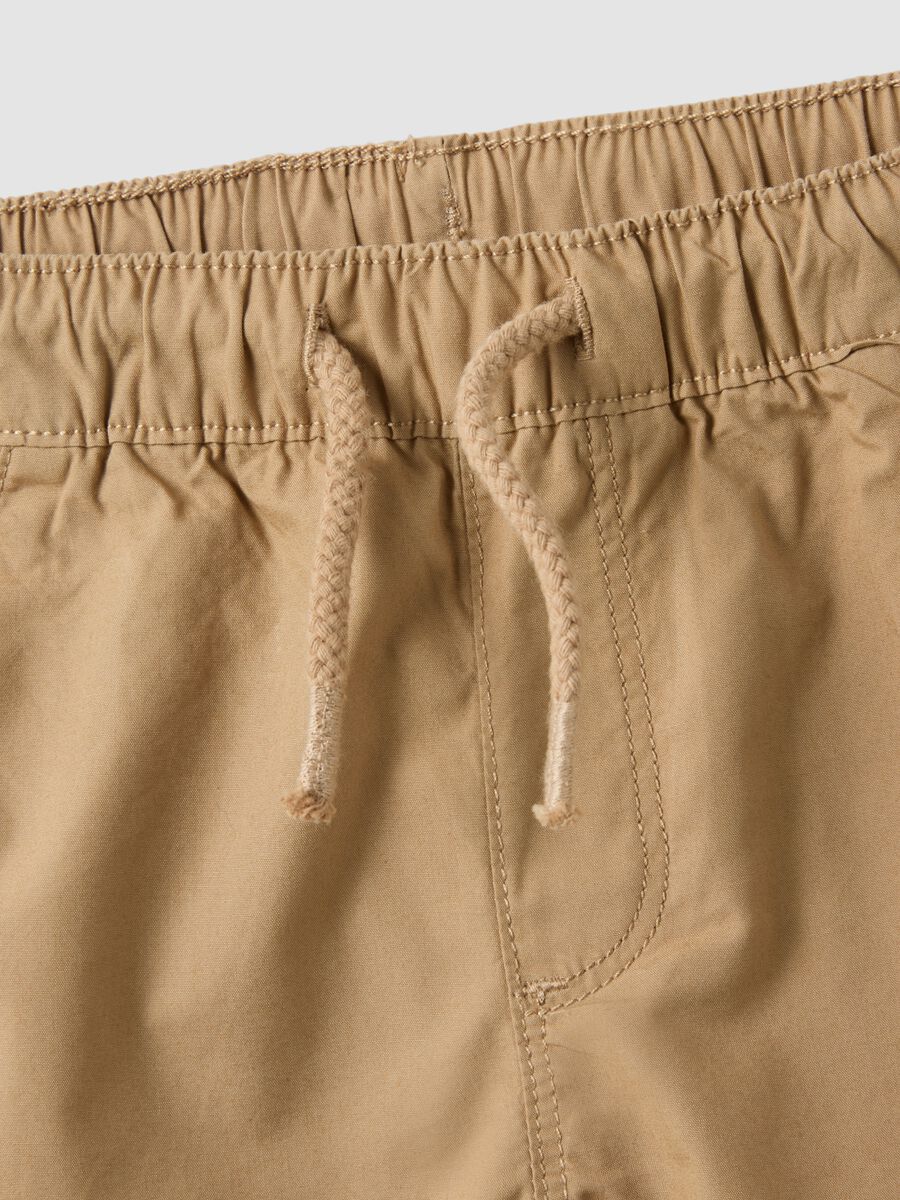 Beige pure cotton boys&rsquo; shorts, regular fit, with drawstring_3