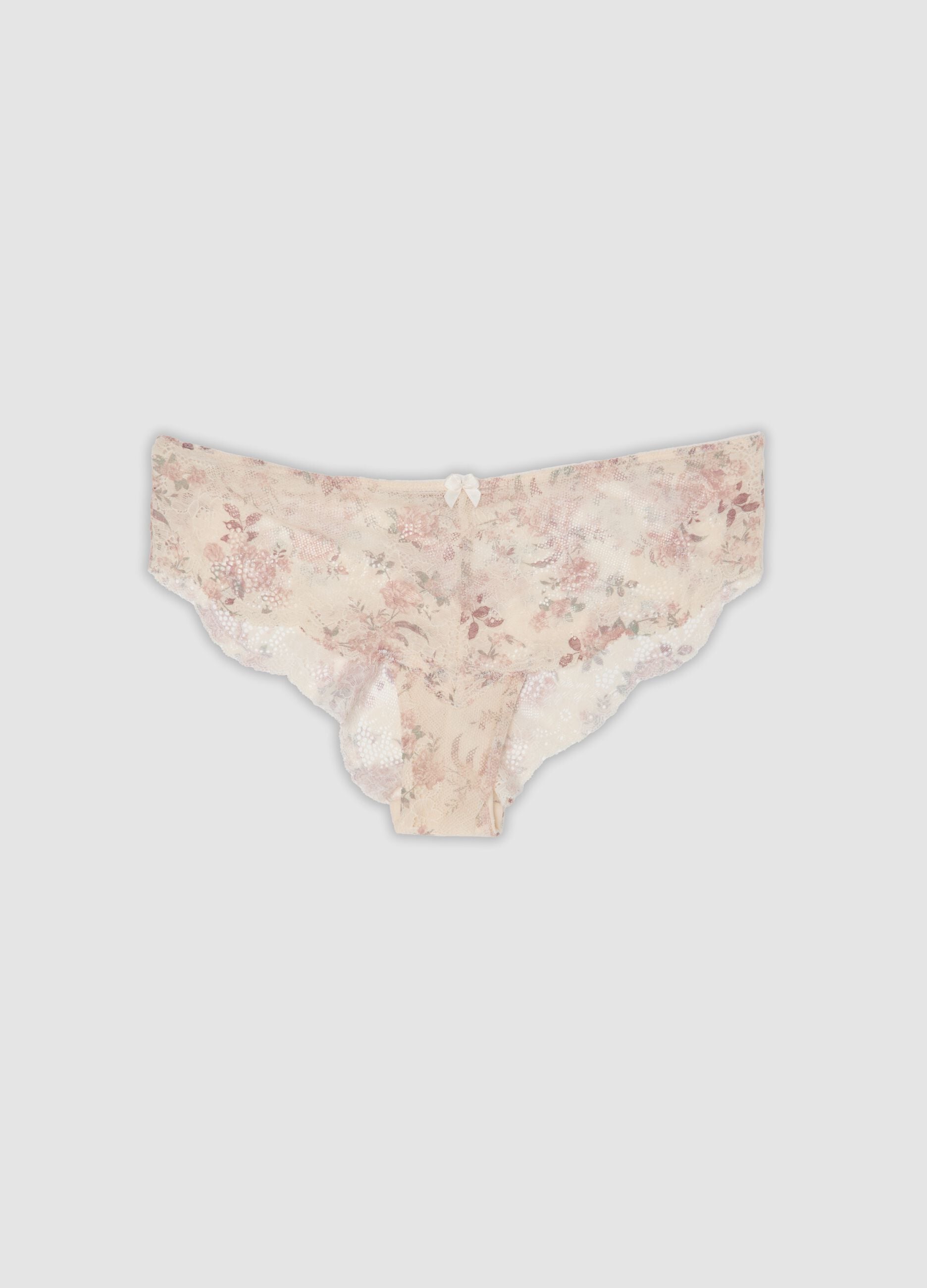 Slip beige in cotone organico in pizzo con fantasia floreale