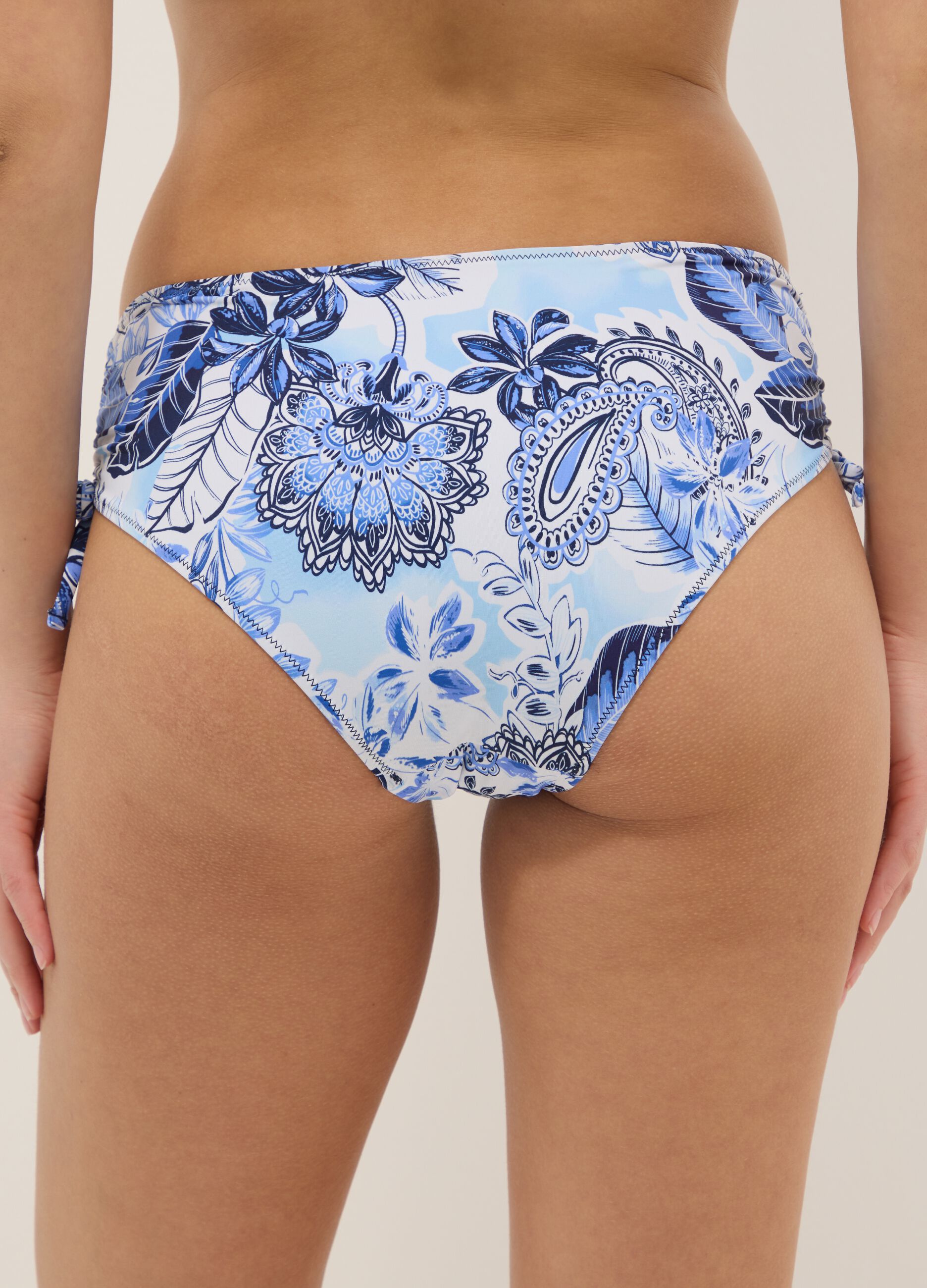 Blue bikini bottoms in stretch fabric with side ties