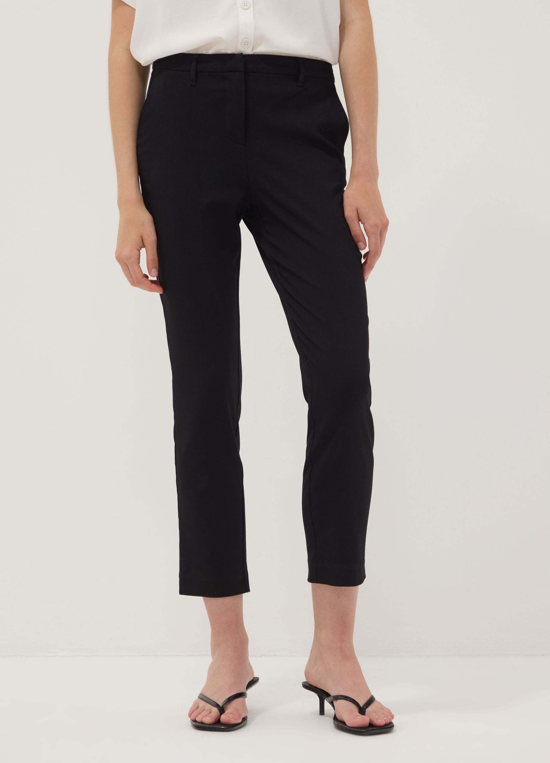 Black stretch viscose slim-fit chino trousers