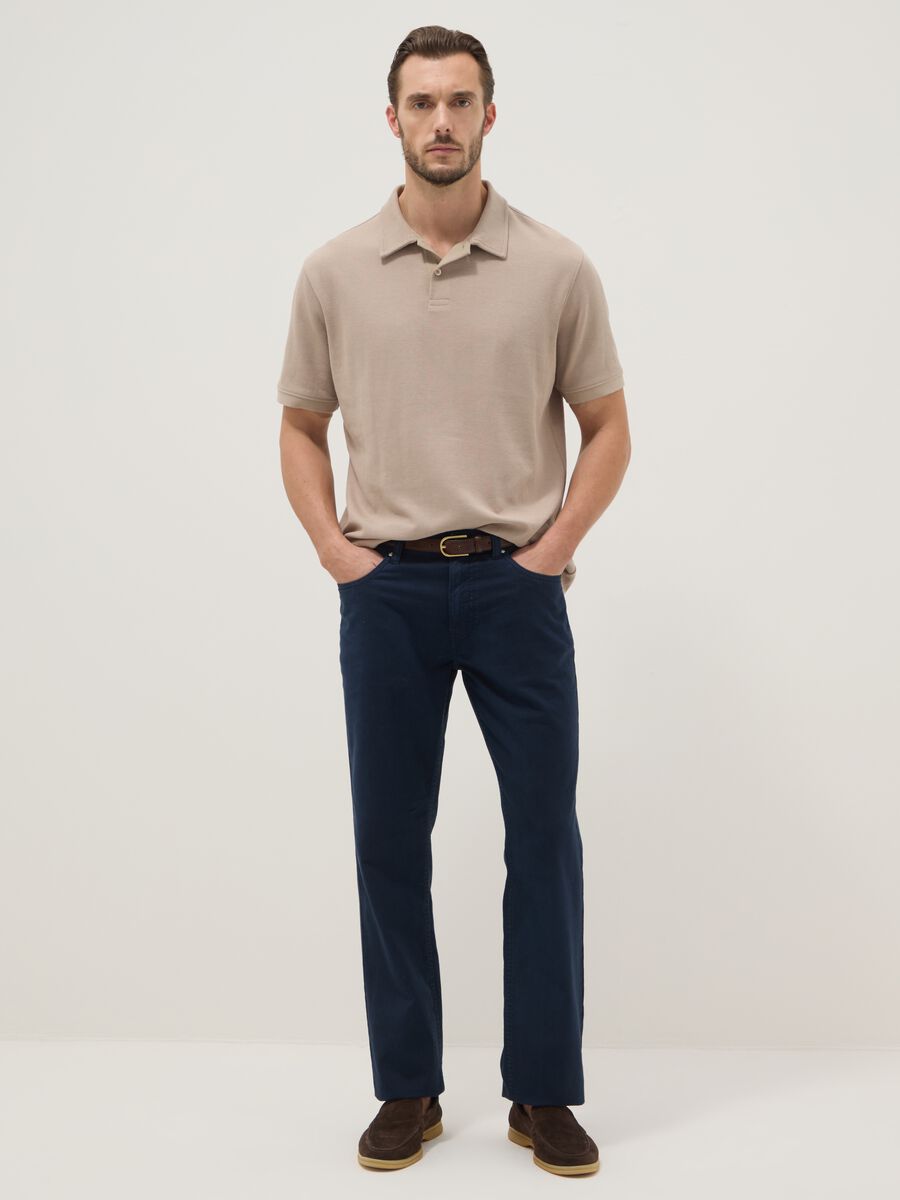 Casual blue linen-cotton blend trousers, regular fit_1