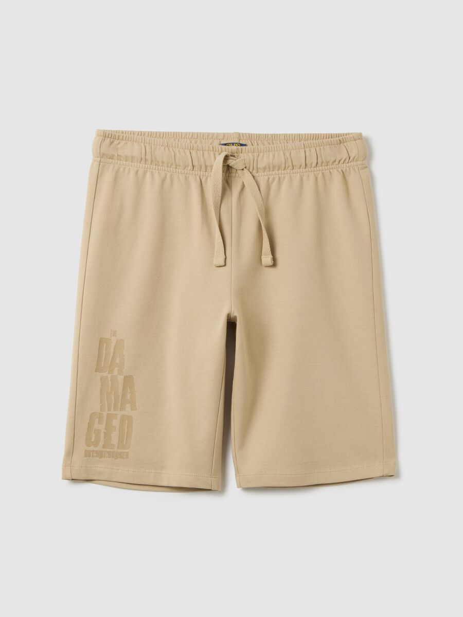 Pantaloni corti da ragazzo in puro cotone beige regular fit_3
