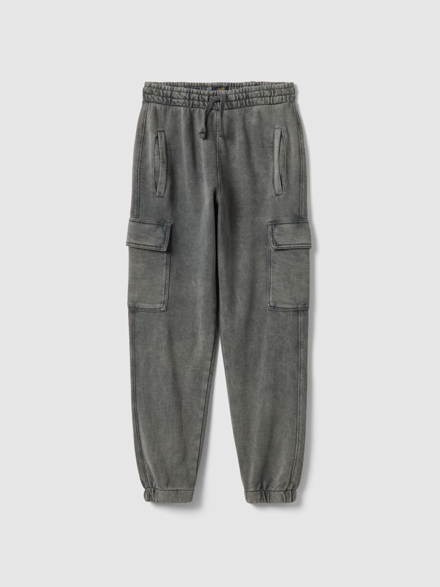 Pantaloni jogger cargo in misto cotone grigio da ragazzo regular fit_3