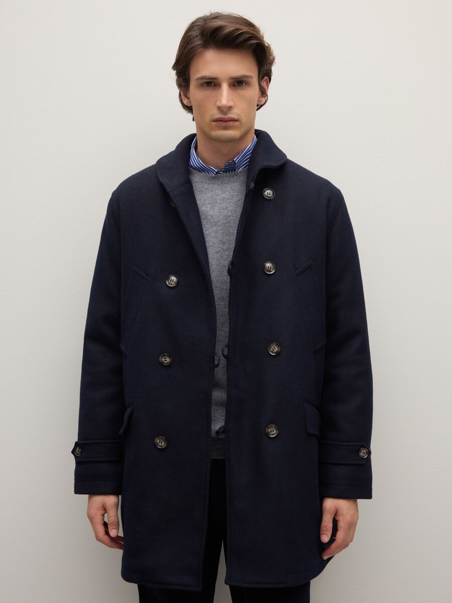 Blue regular fit parka jacket with zip_0