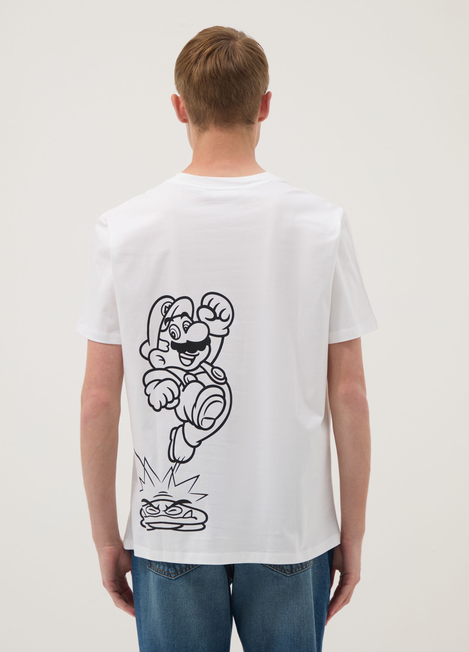 White short-sleeve pure cotton T-shirt, regular fit
