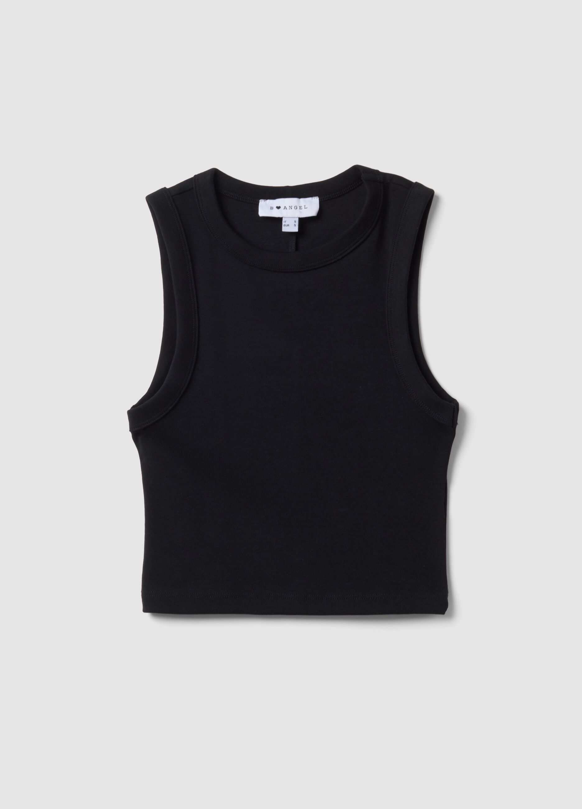 Black cropped stretch cotton tank top
