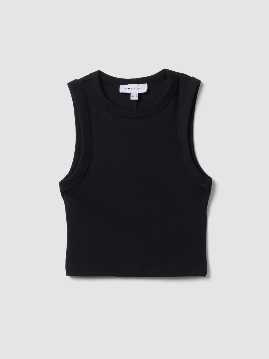 Black cropped stretch cotton tank top_4