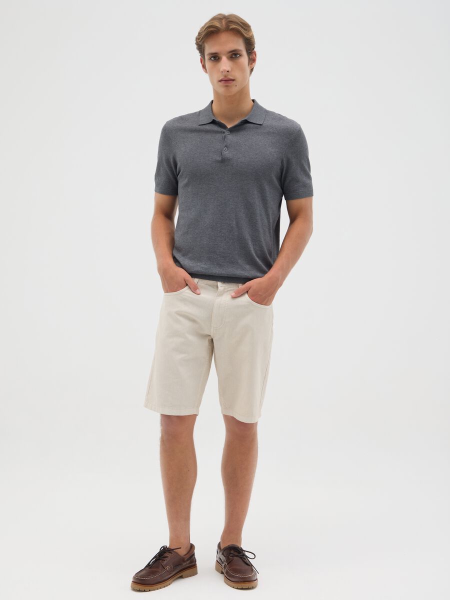 Shorts da uomo in misto cotone beige regular fit_0