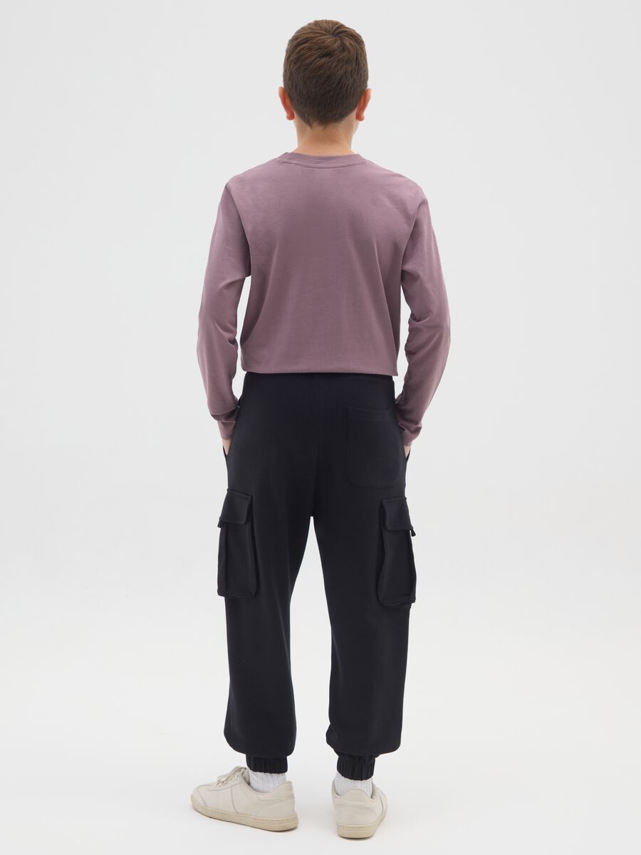 Jogger da ragazzo in puro cotone nero regular fit_1