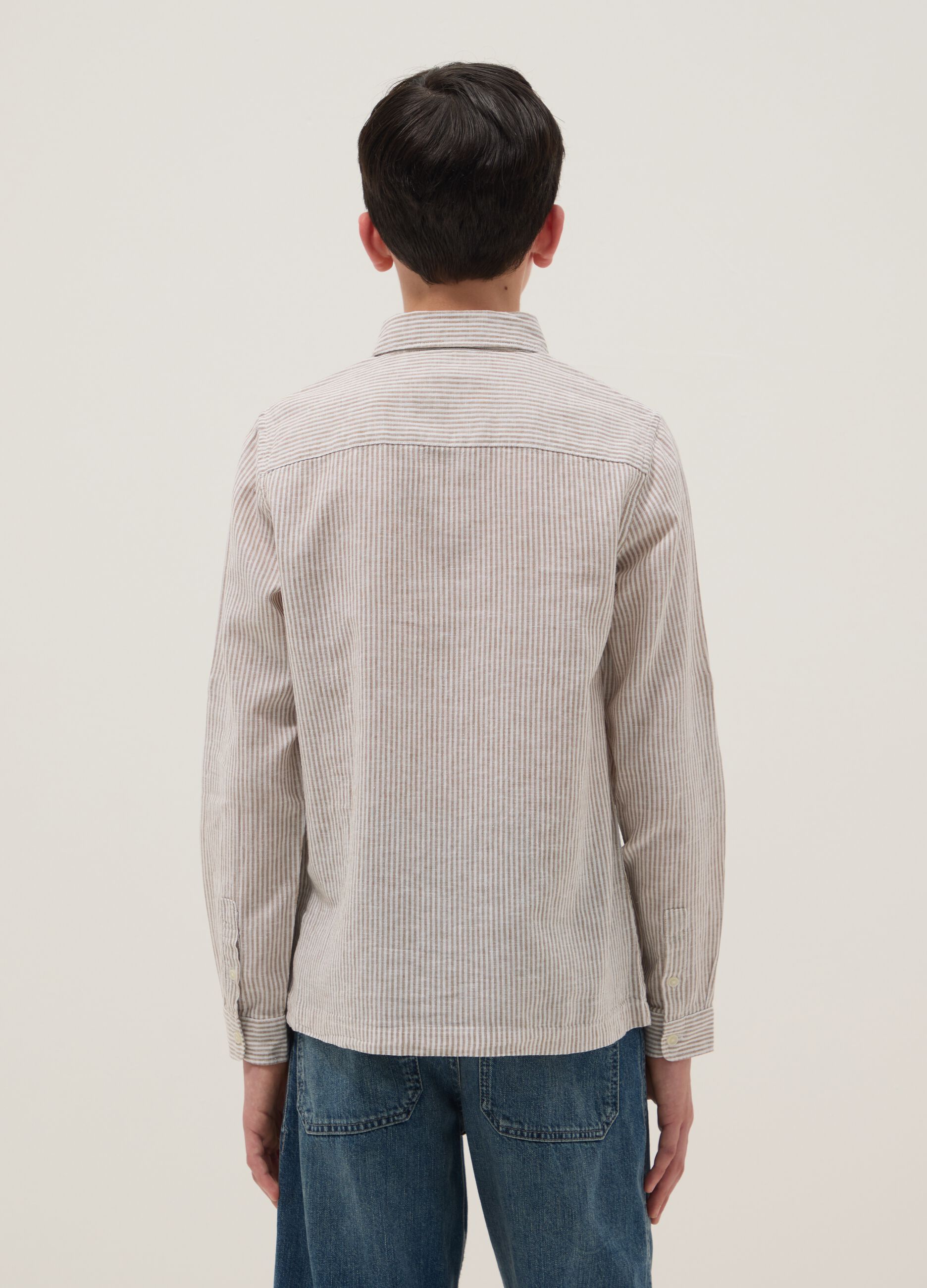 Boy's regular fit multicolour striped linen blend shirt