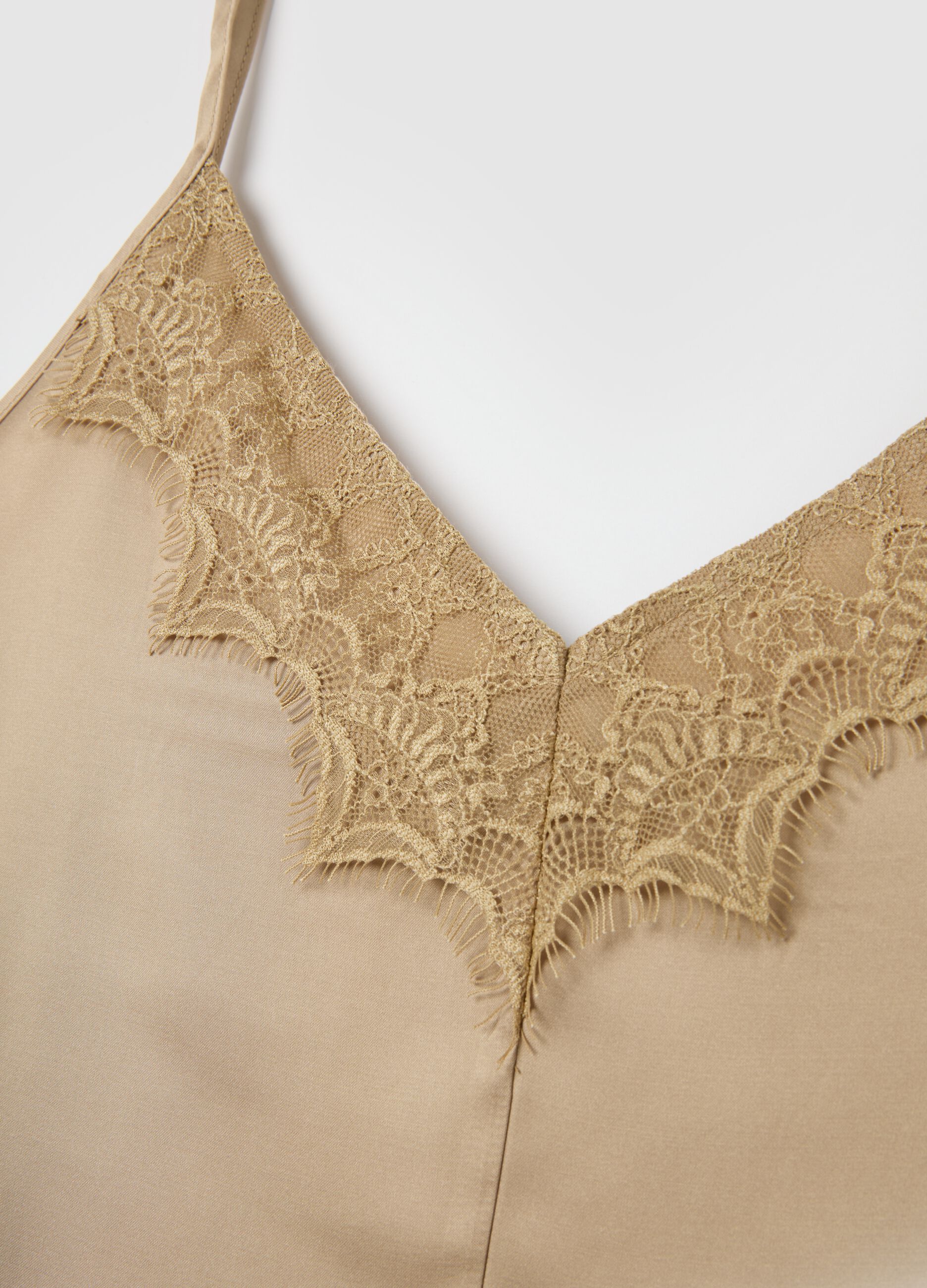 Slim fit beige mix women's top with lace