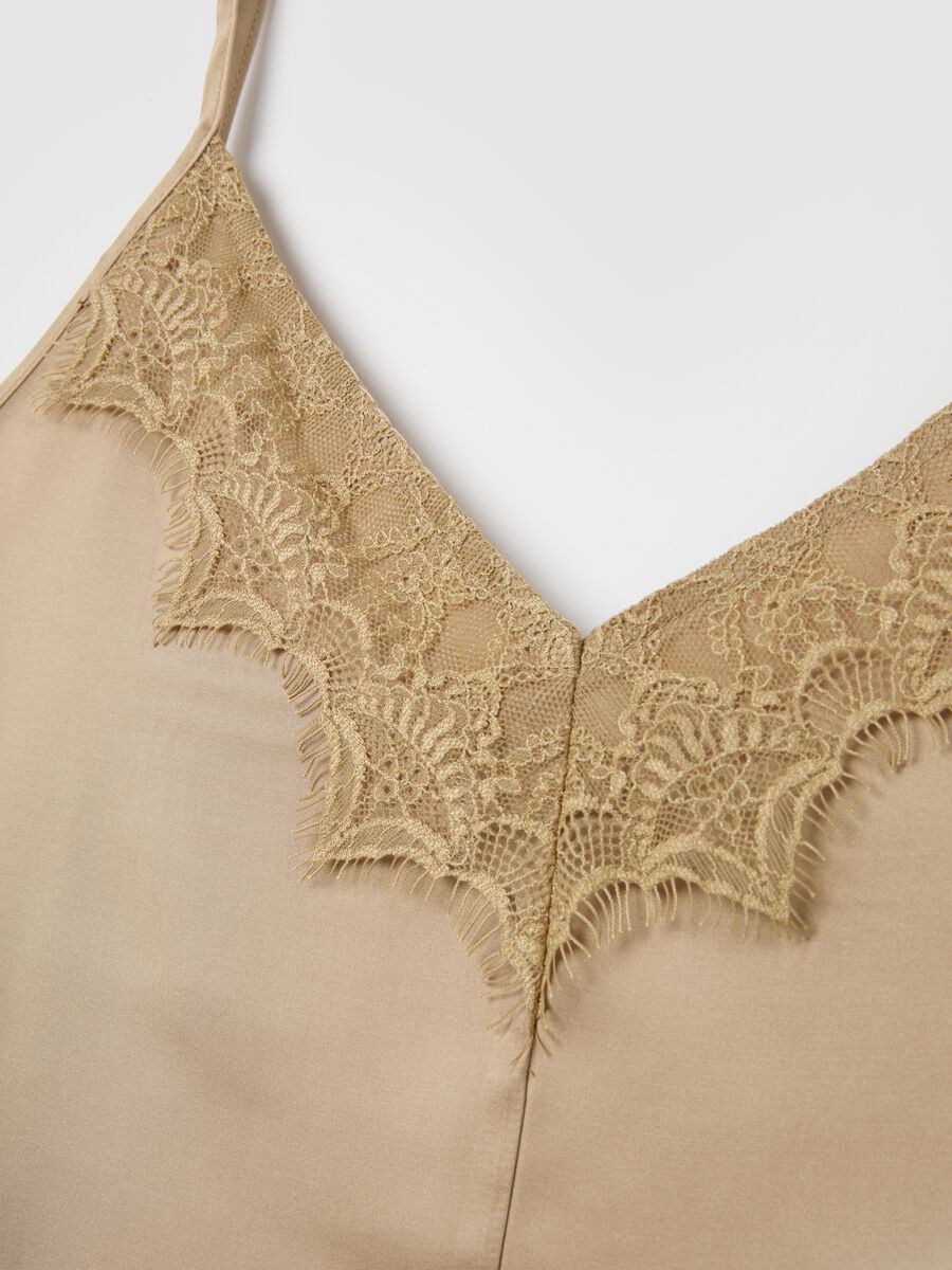 Slim fit beige mix women's top with lace_1