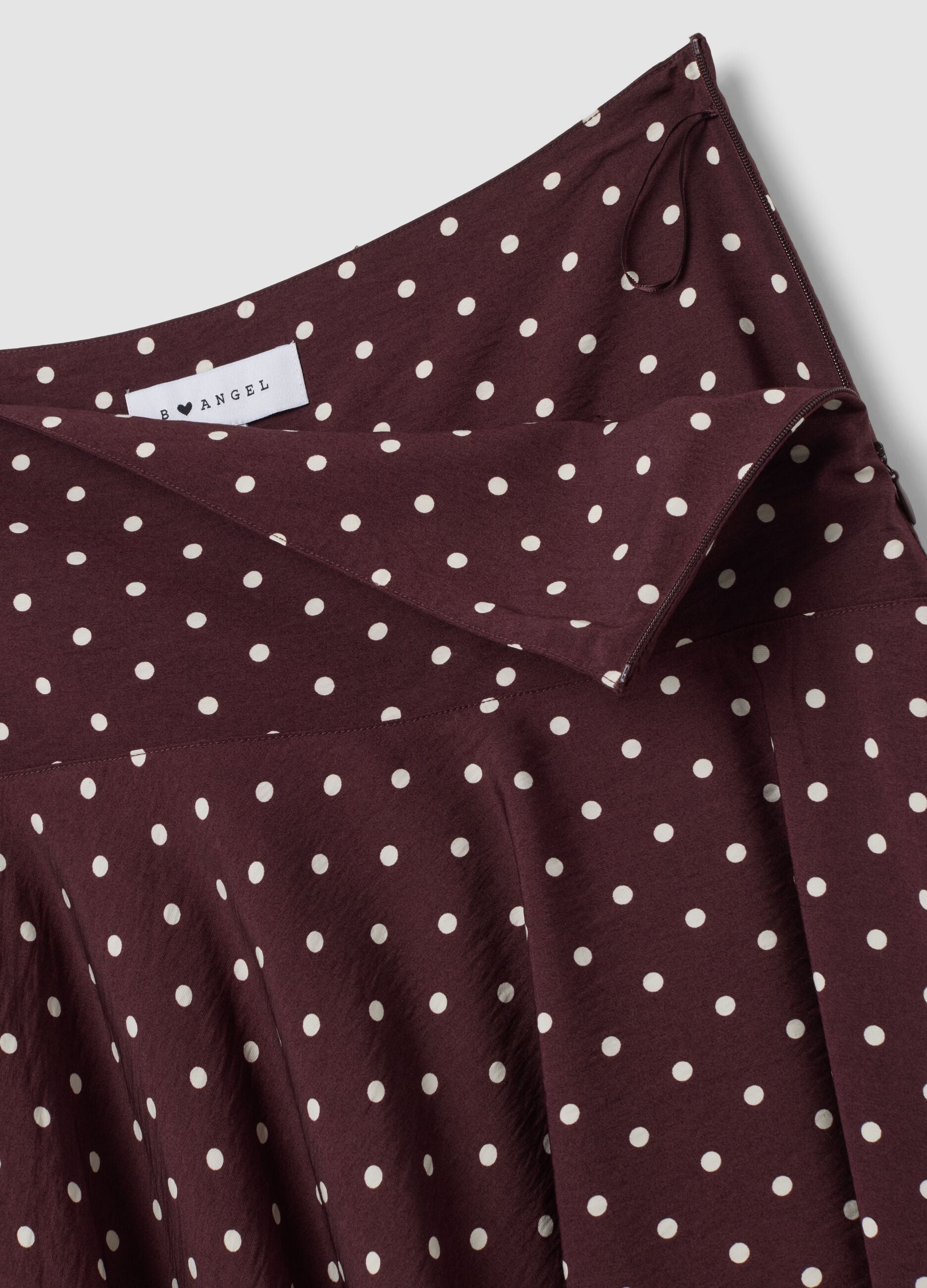 Brown polka-dot skirt in viscose blend with asymmetric hem