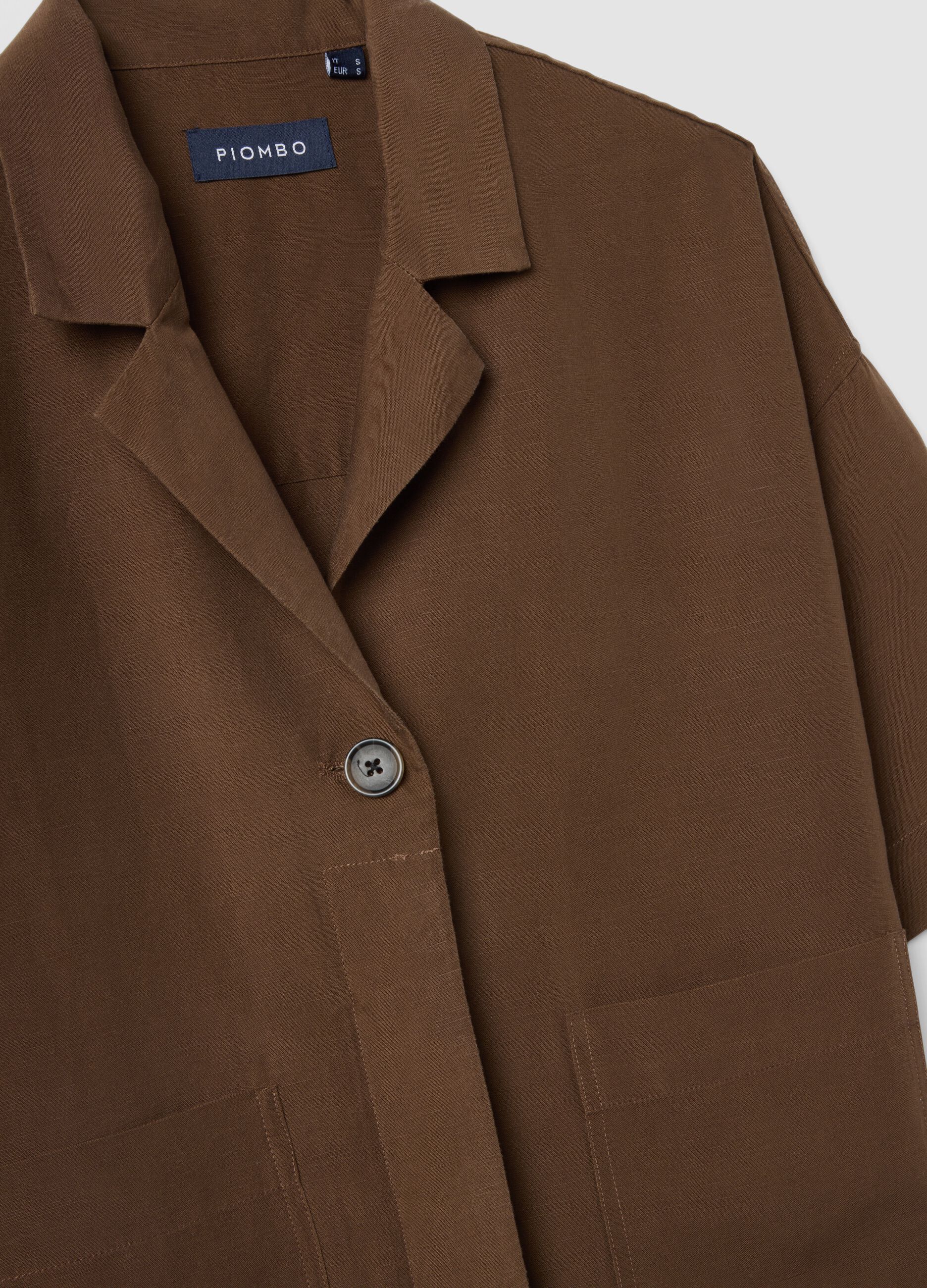 Brown Lyocell and Linen Blend Regular Fit Blazer