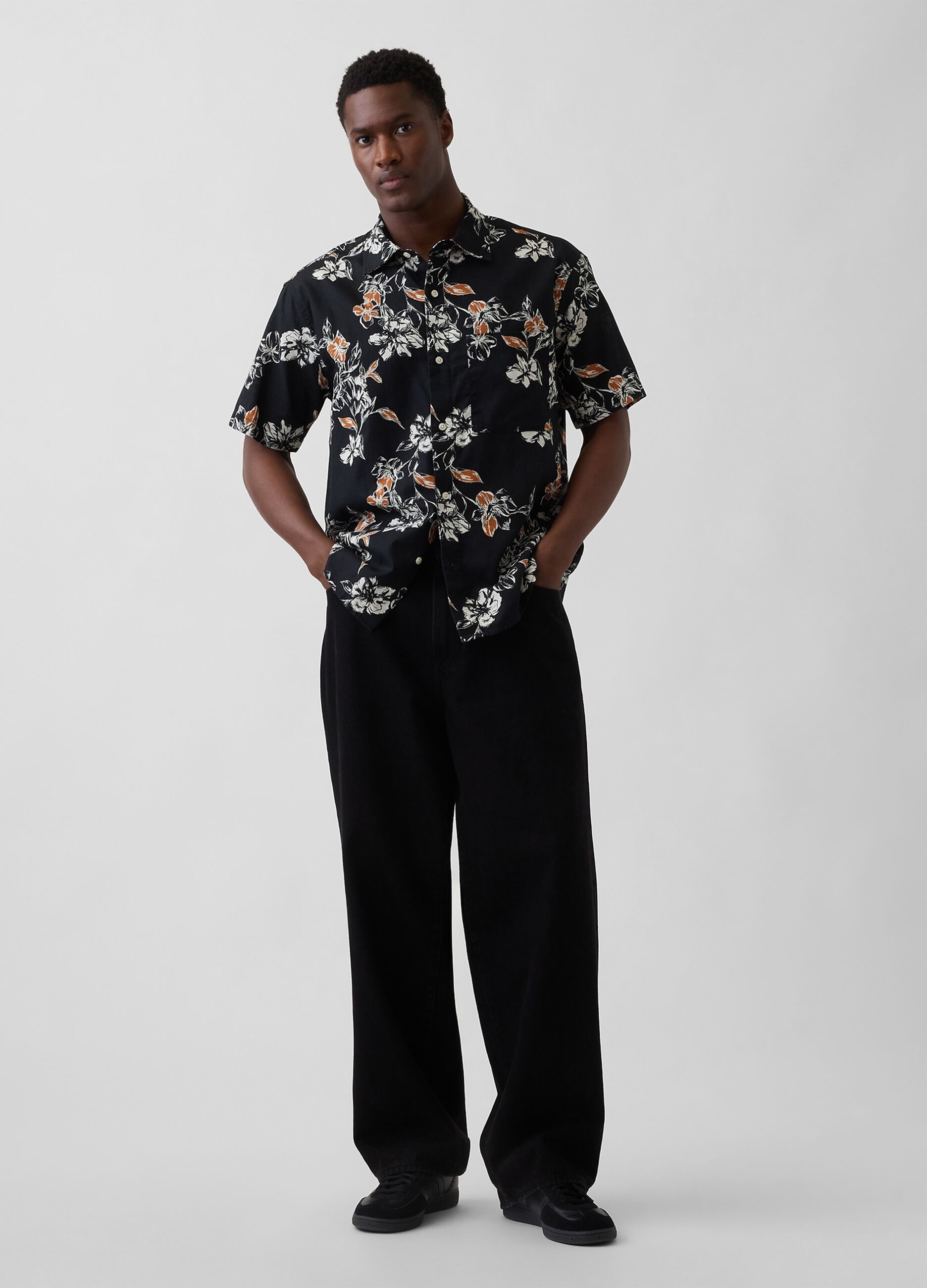 Floral linen and cotton-blend shirt
