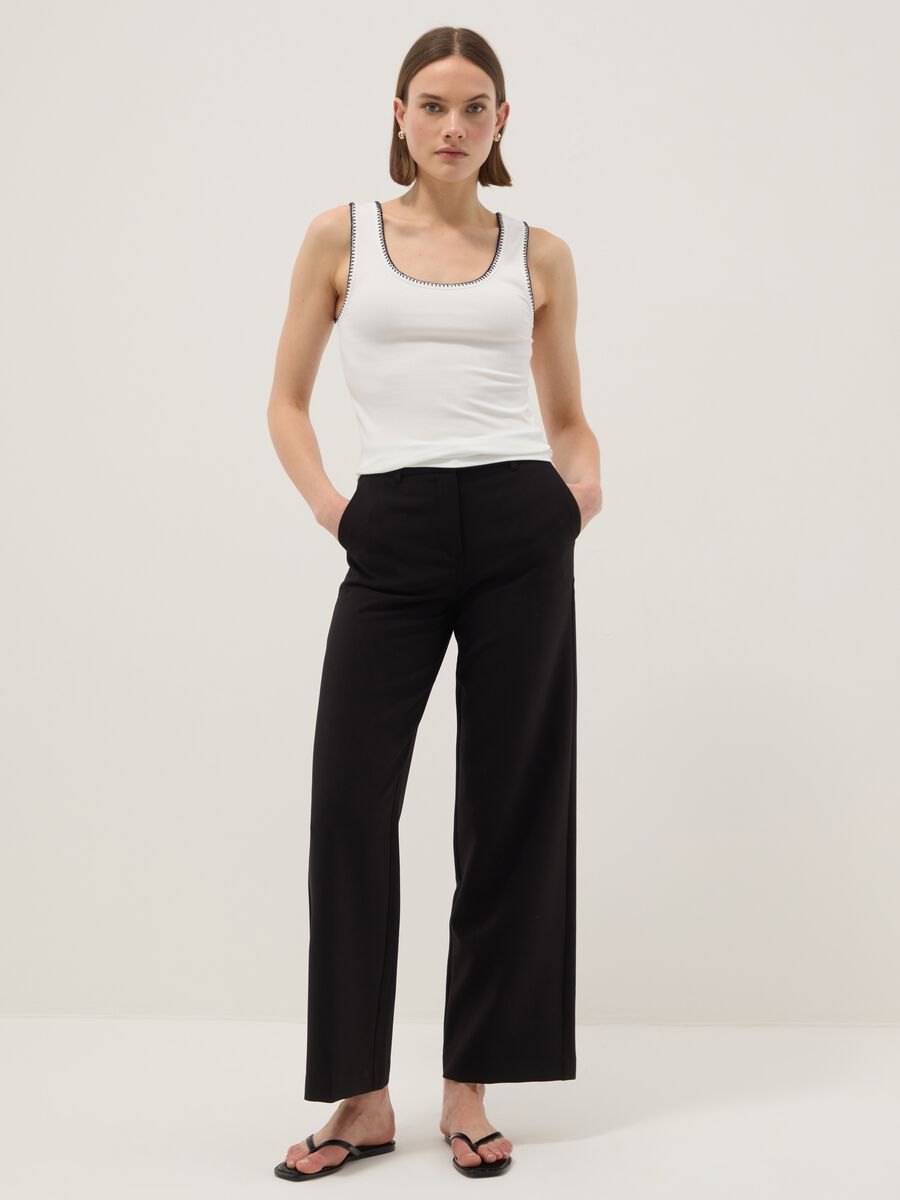 White stretch cotton tank top with contrast detailing, regular fit_1