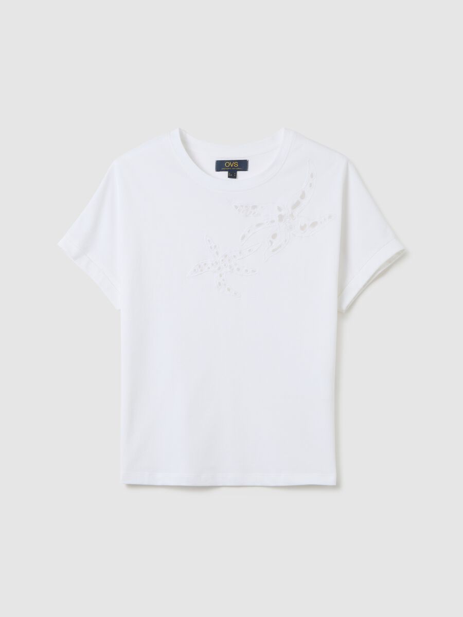 Women's White Cotton T-shirt Regular Fit with Embroidery_0