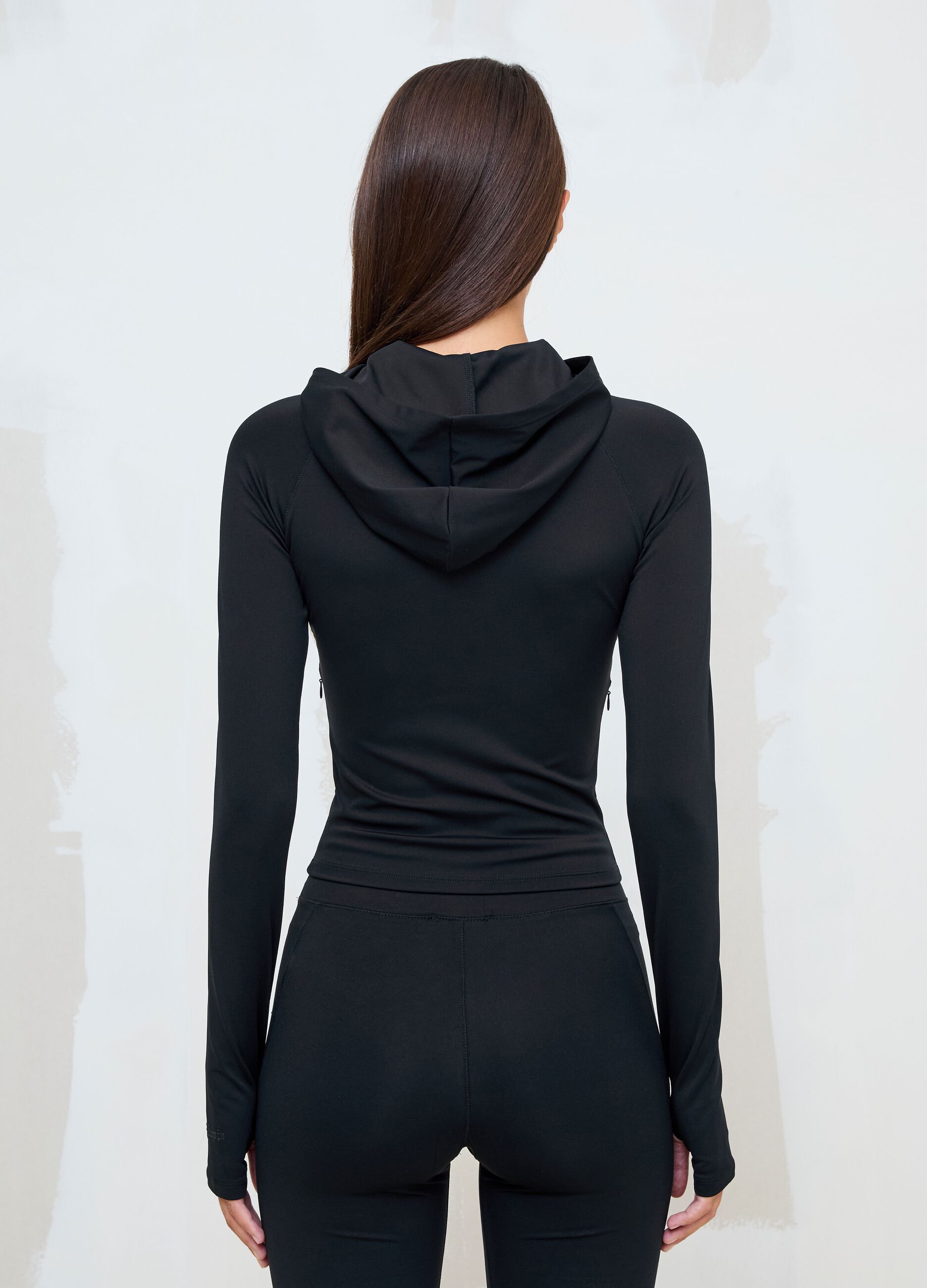 Full-Zip Yoga Hoodie Fitted Black