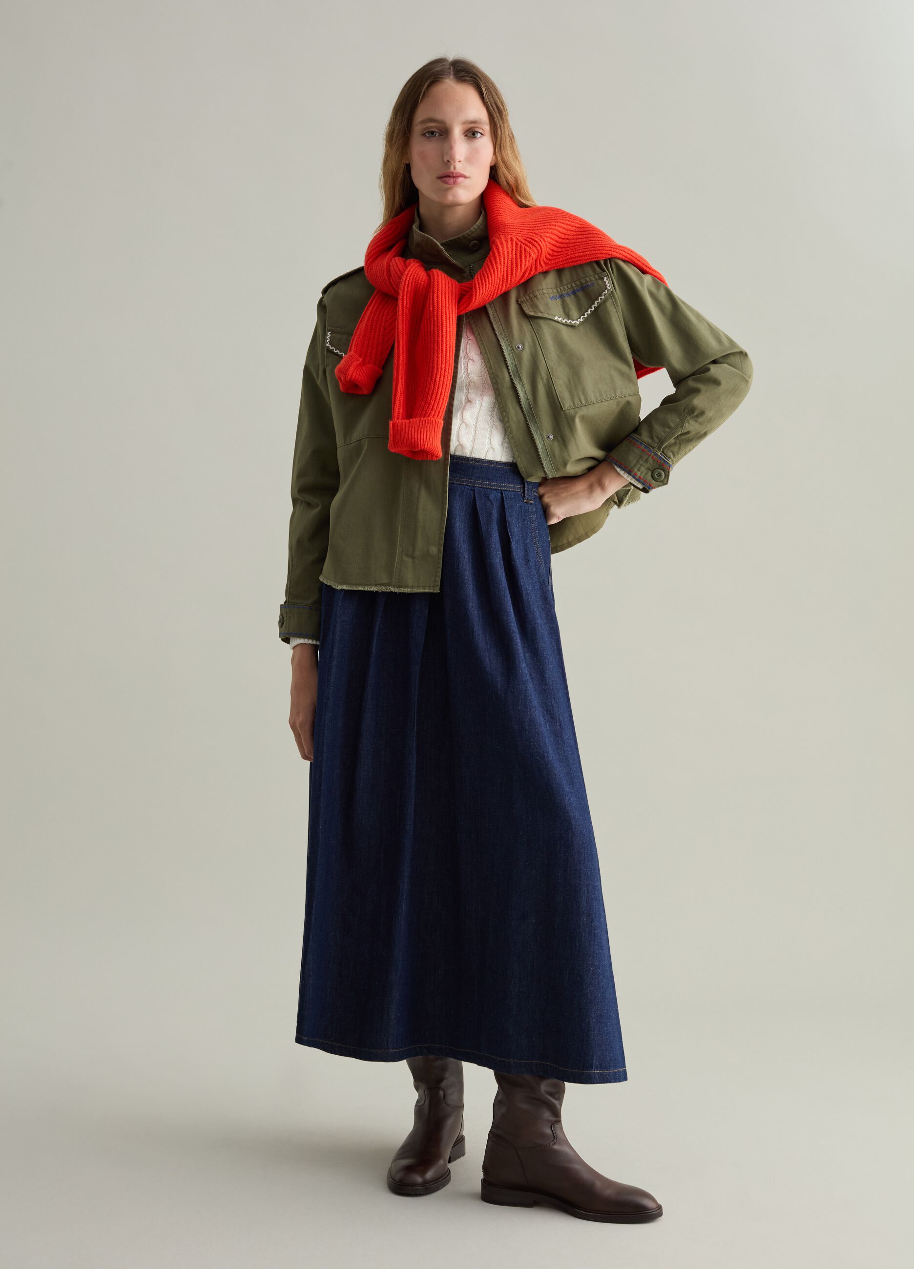 Long full skirt in denim
