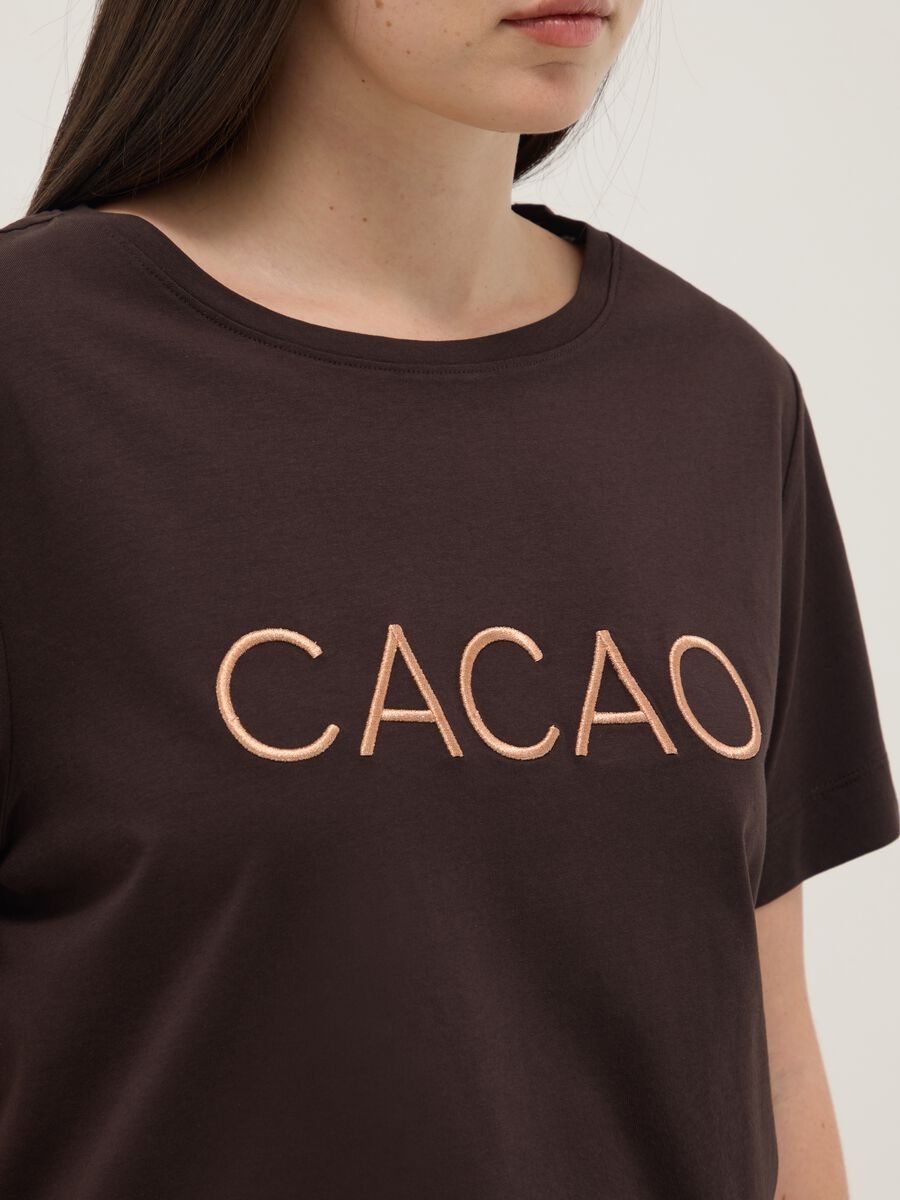 Regular fit pure cotton brown T-shirt with text_3