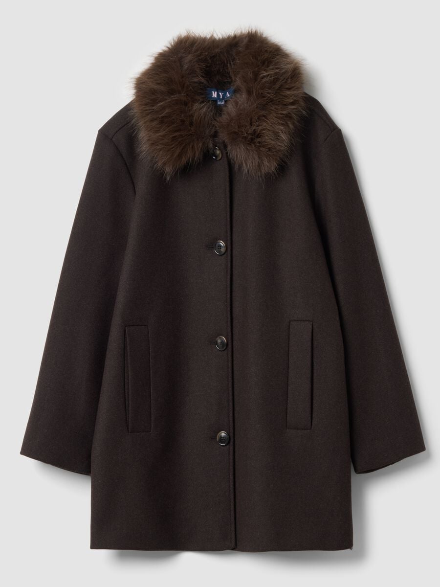 Cappotto marrone scuro in misto lana e viscosa regular fit_0