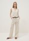 Beige linen and viscose blend straight fit trousers_0