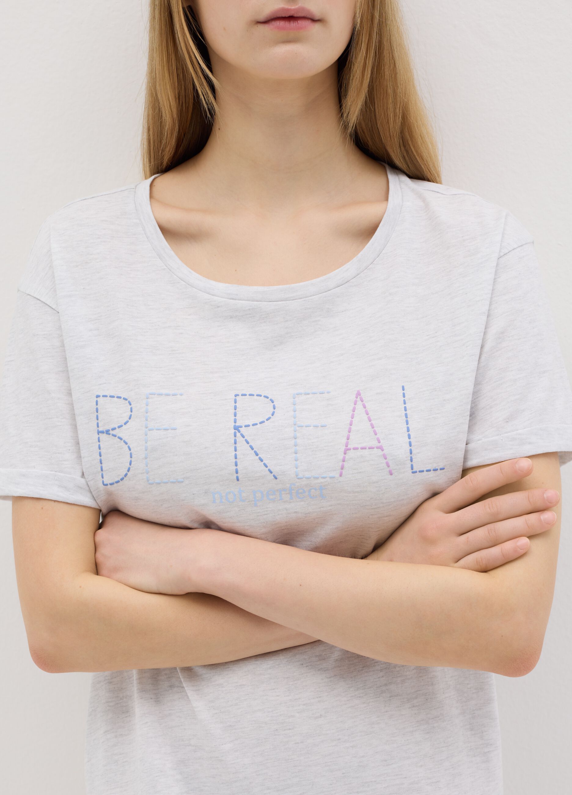 Grey nightshirt with "Be Real" print