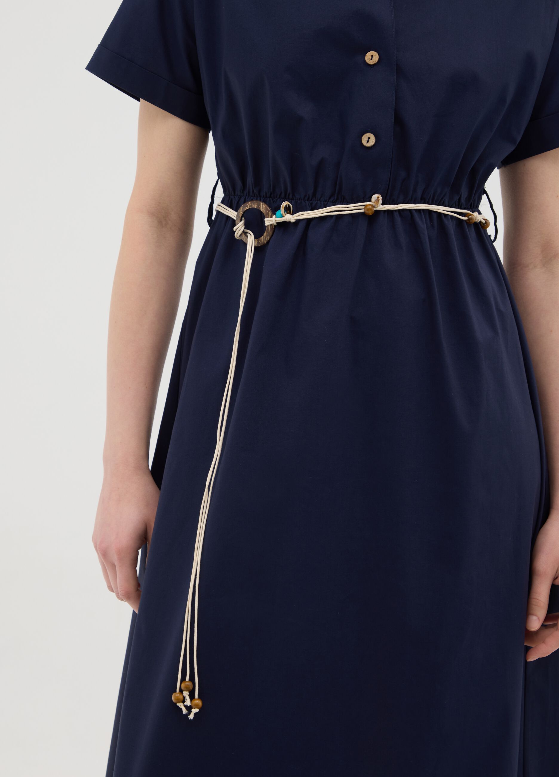 Abito midi da donna in cotone elasticizzato blu regular fit