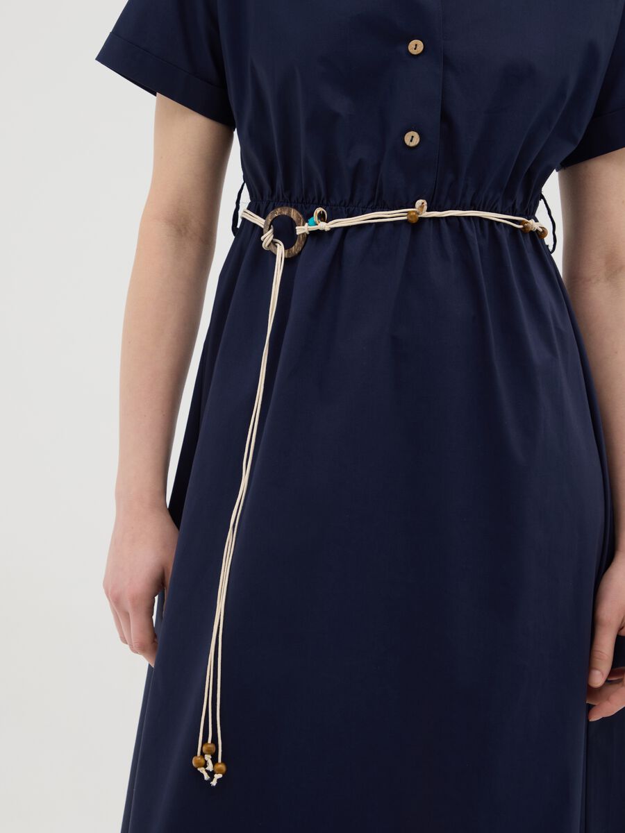 Women's blue regular fit midi dress in stretch cotton_3